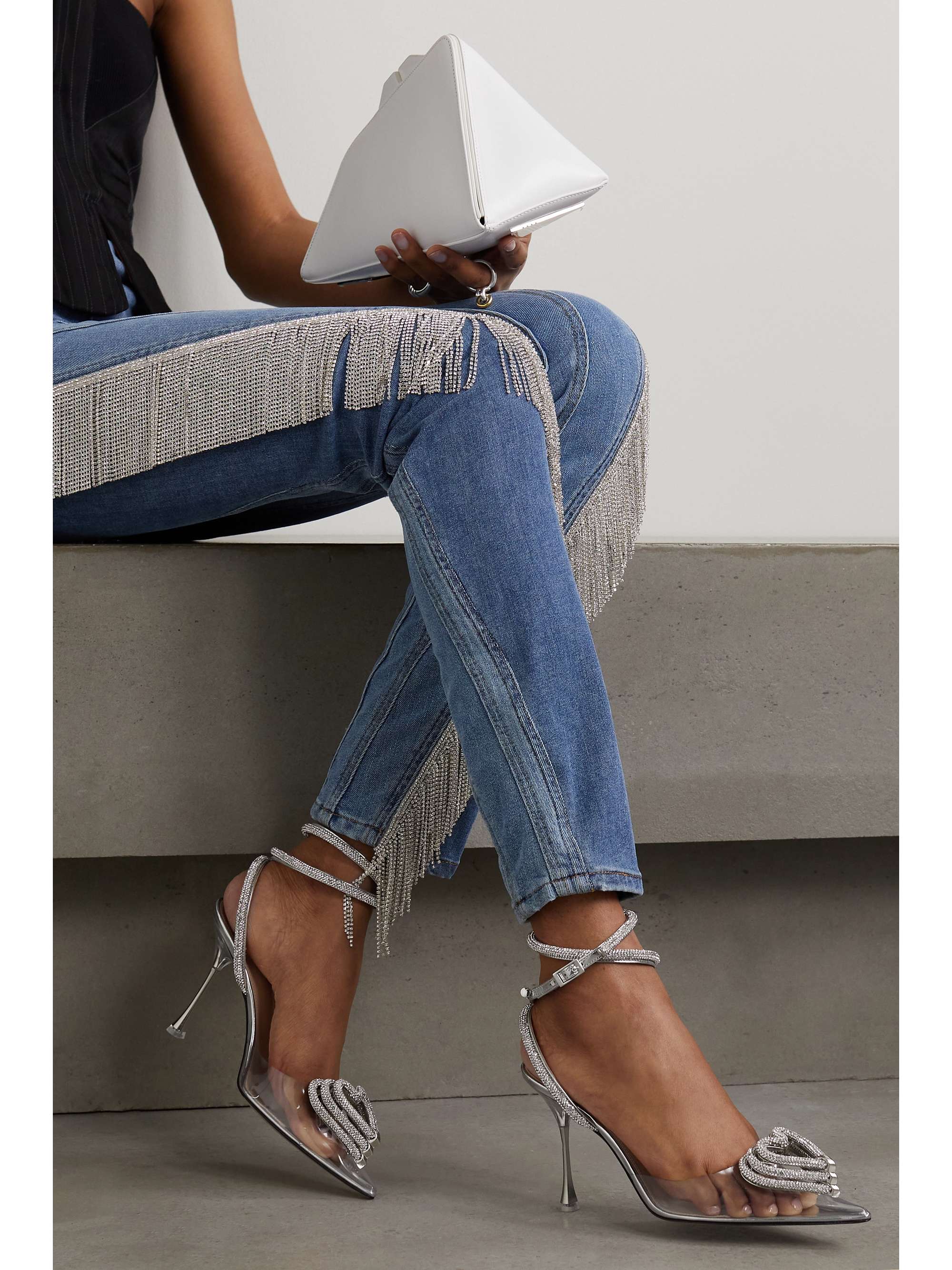 MACH & MACH Triple Heart crystal-embellished PVC and metallic leather pumps
