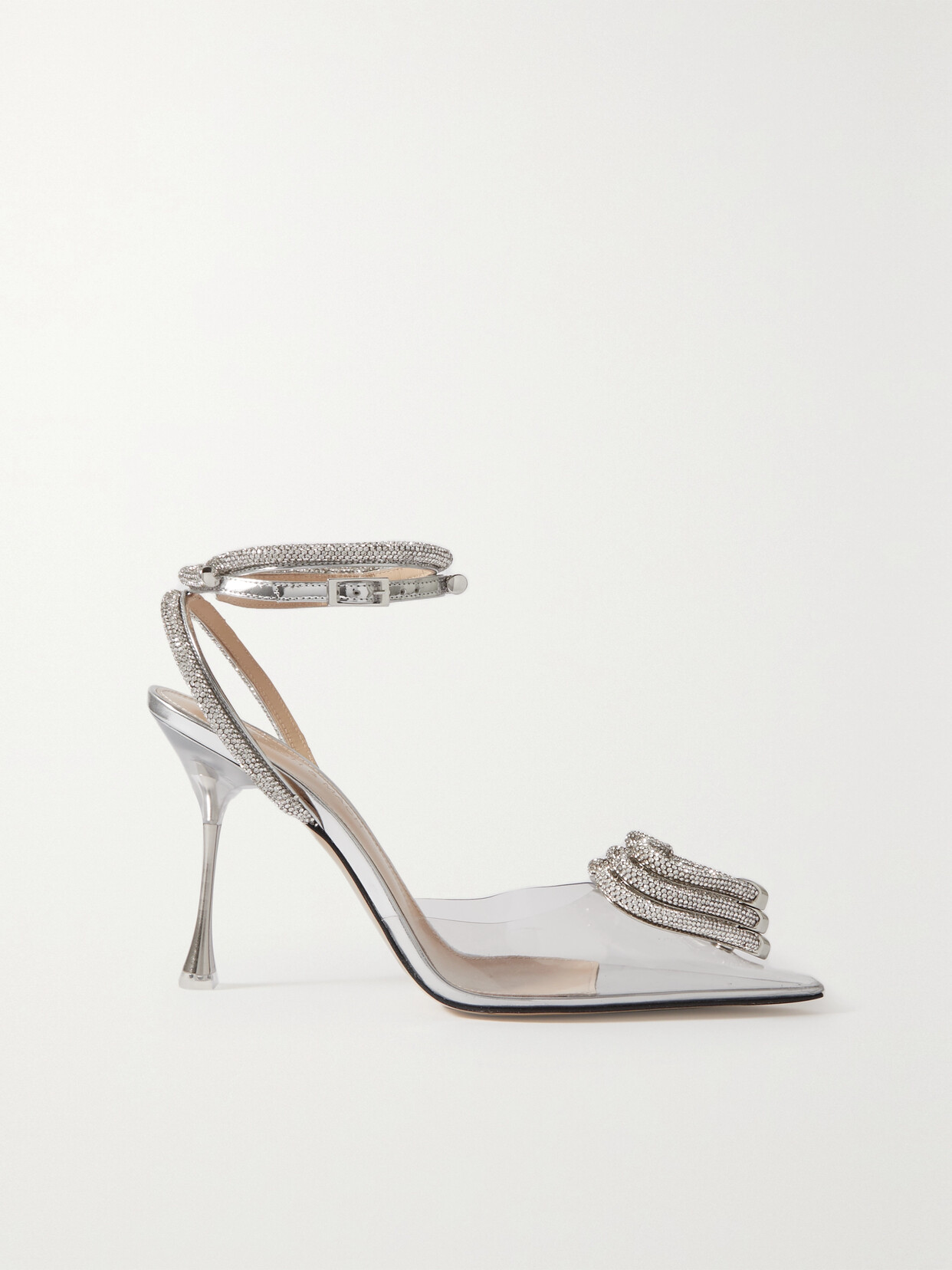 Mach & Mach Triple Heart Crystal-embellished Pvc And Metallic Leather Pumps In Neutrals