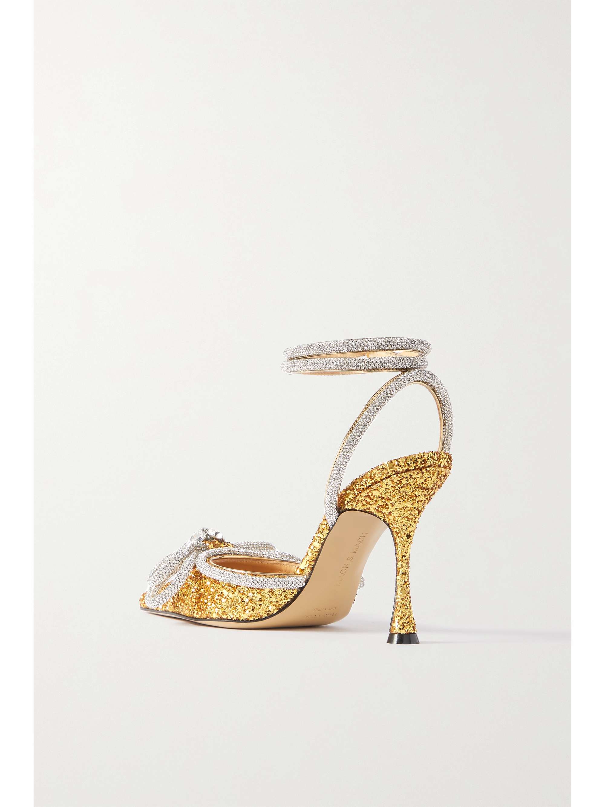 MACH & MACH Double Bow crystal-embellished glittered leather pumps