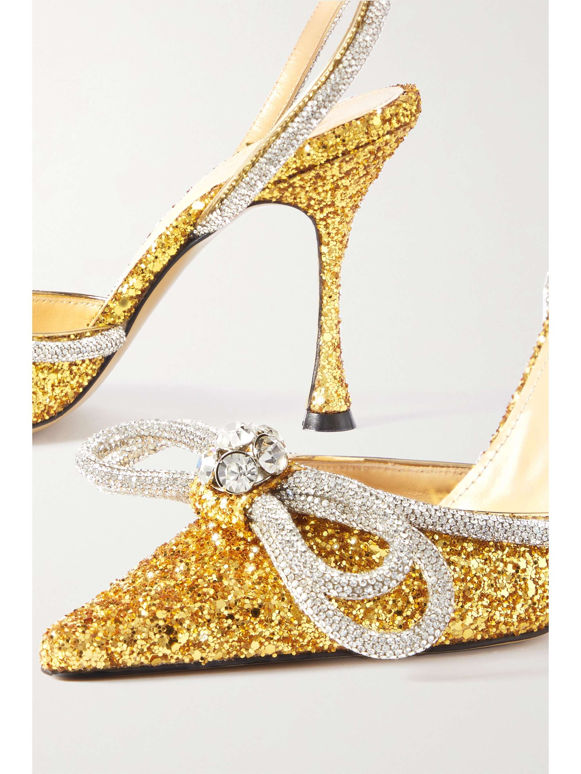 MACH & MACH Double Bow crystal-embellished glittered leather pumps