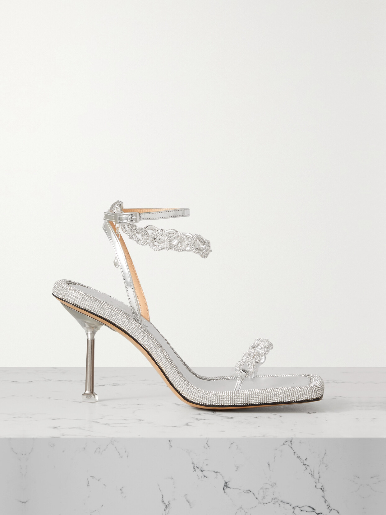 MACH & MACH Crystal-embellished Pvc And Metallic Leather Sandals - Silver