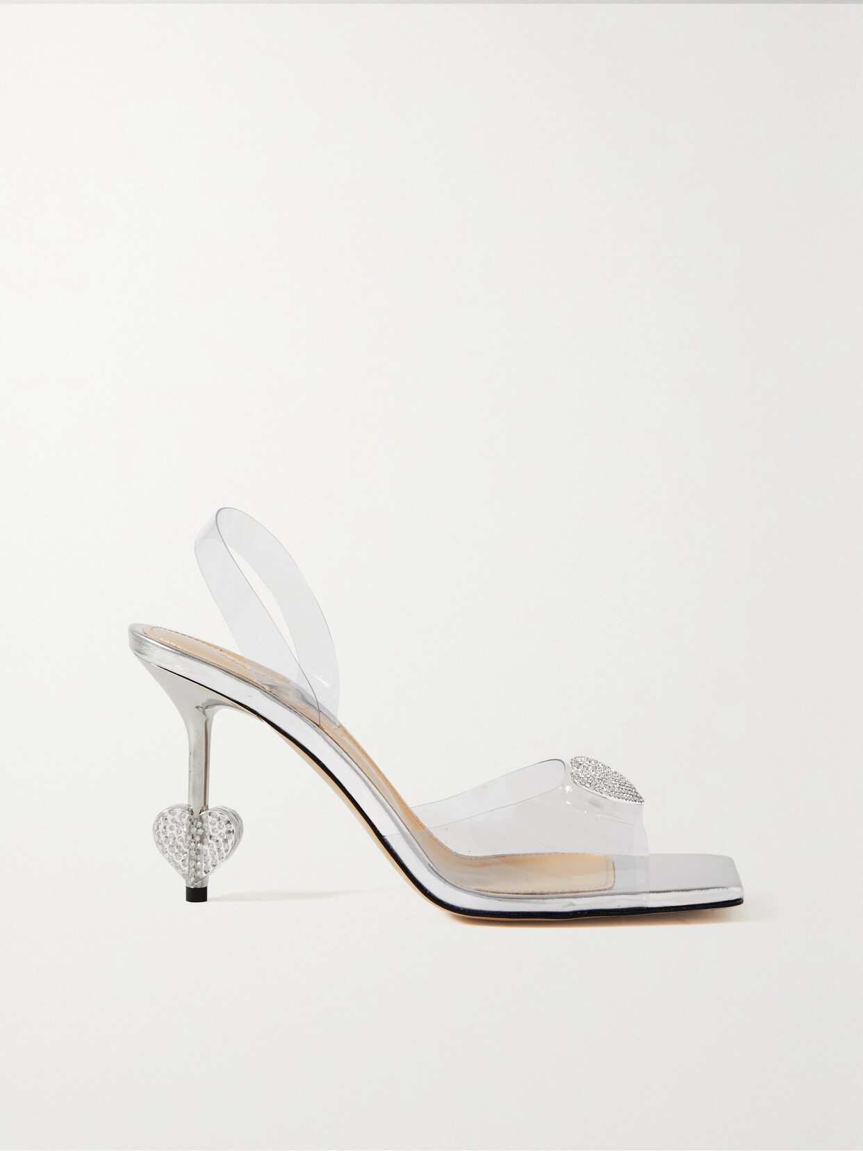 MACH & MACH - Crystal Heart Embellished Pvc Slingback Sandals - Neutrals