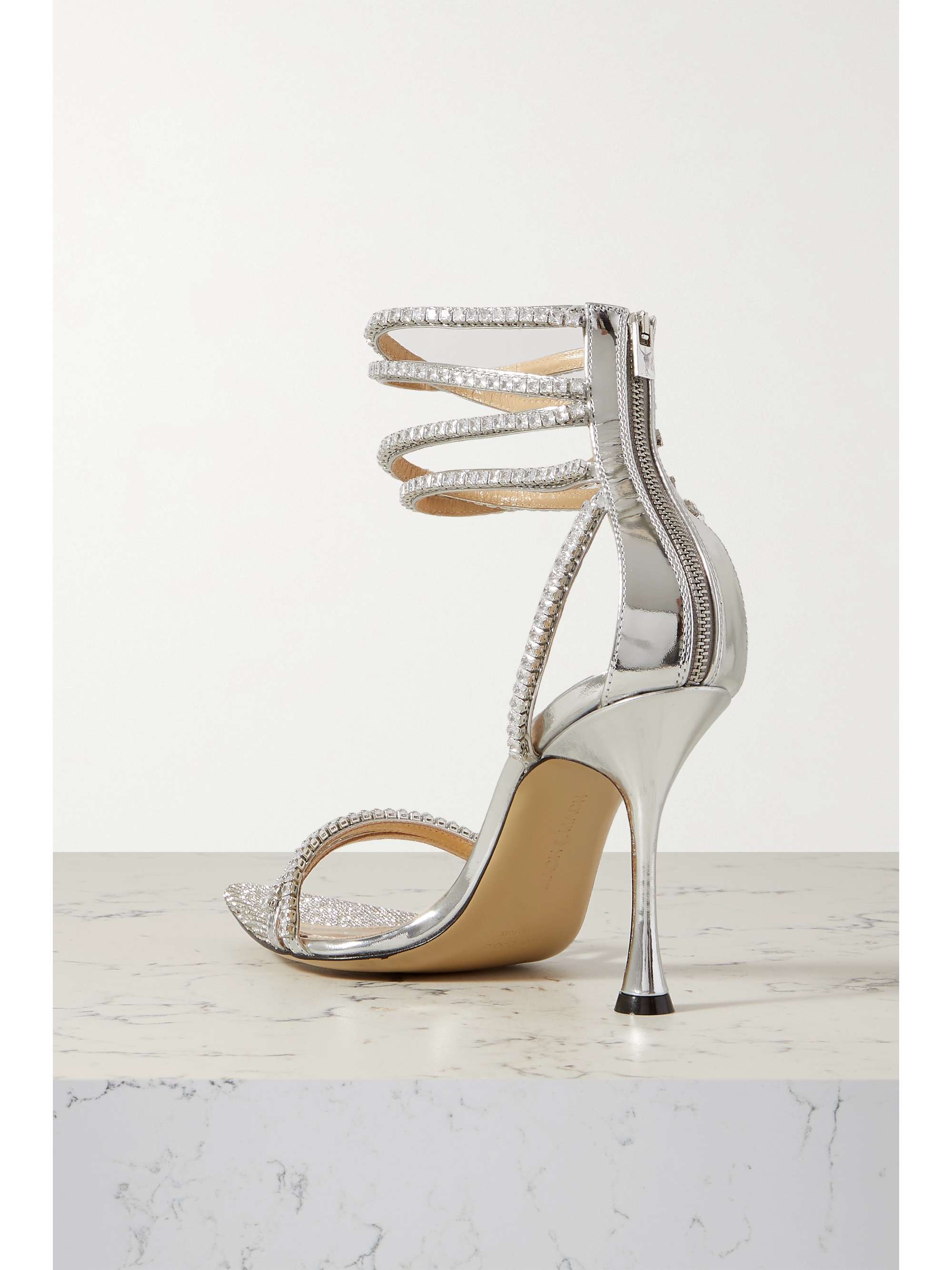 MACH & MACH Gaia crystal-embellished metallic leather sandals