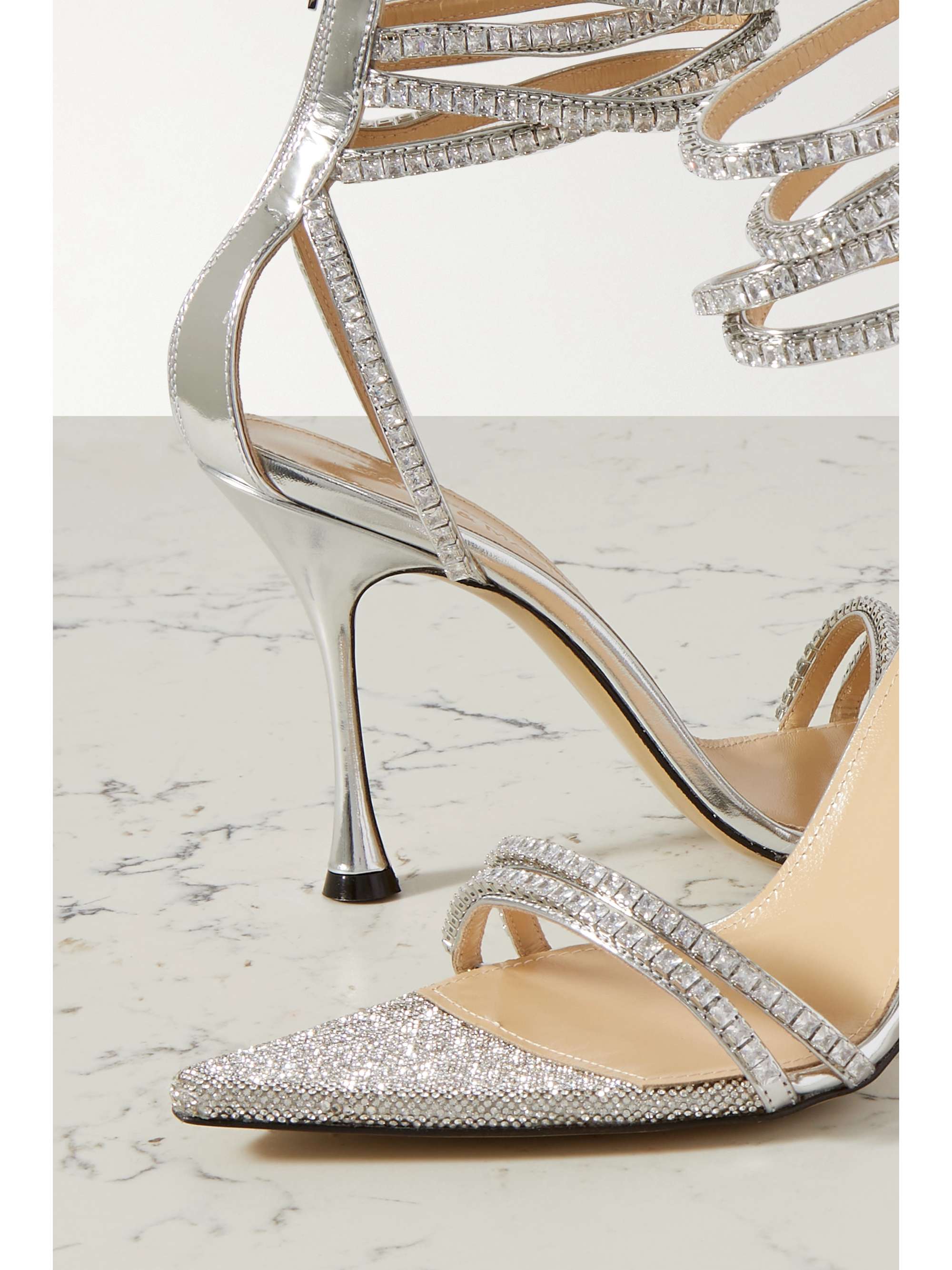 MACH & MACH Gaia crystal-embellished metallic leather sandals