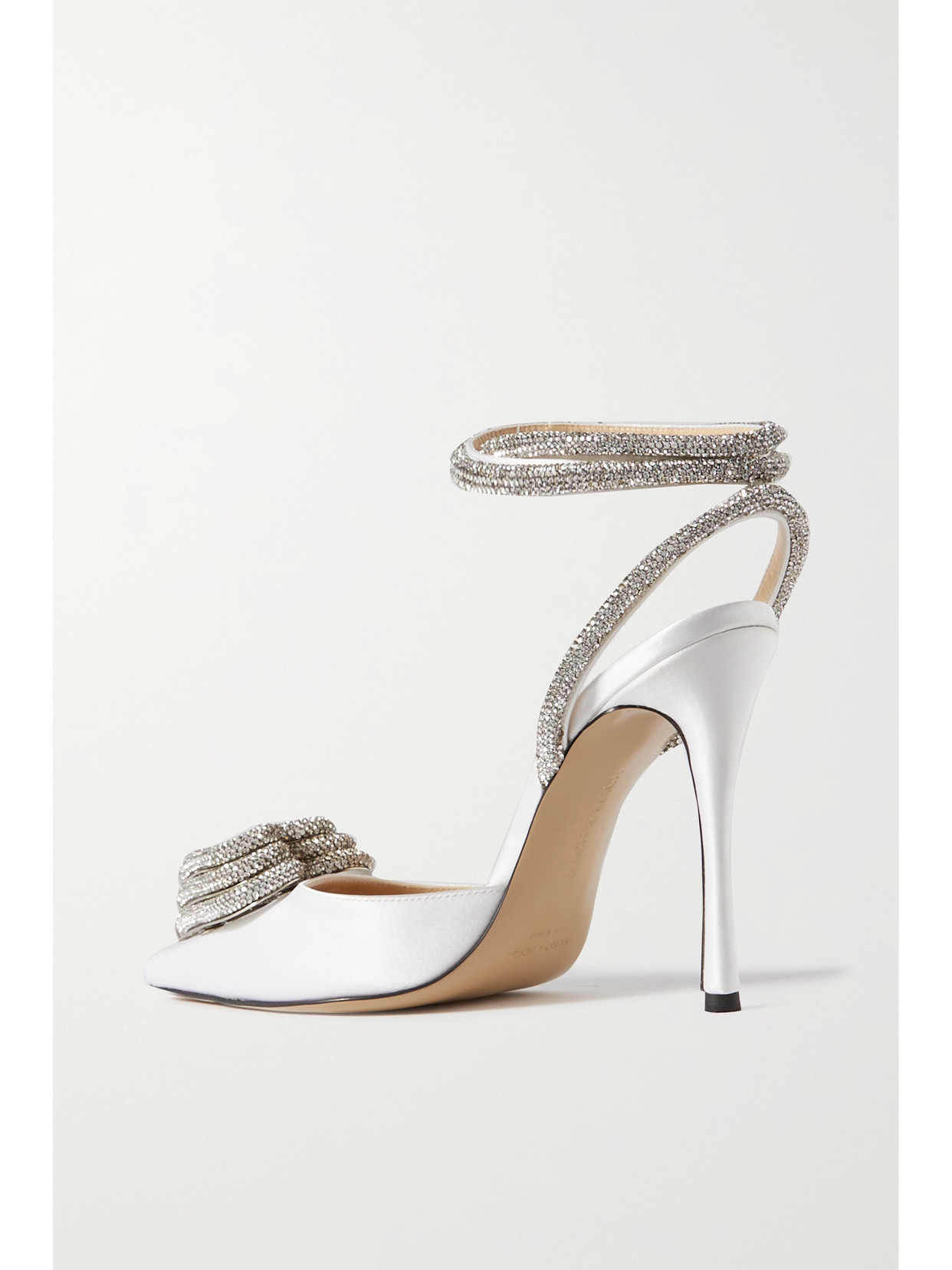 Shop Mach & Mach Triple Heart Crystal-embellished Satin Pumps In White