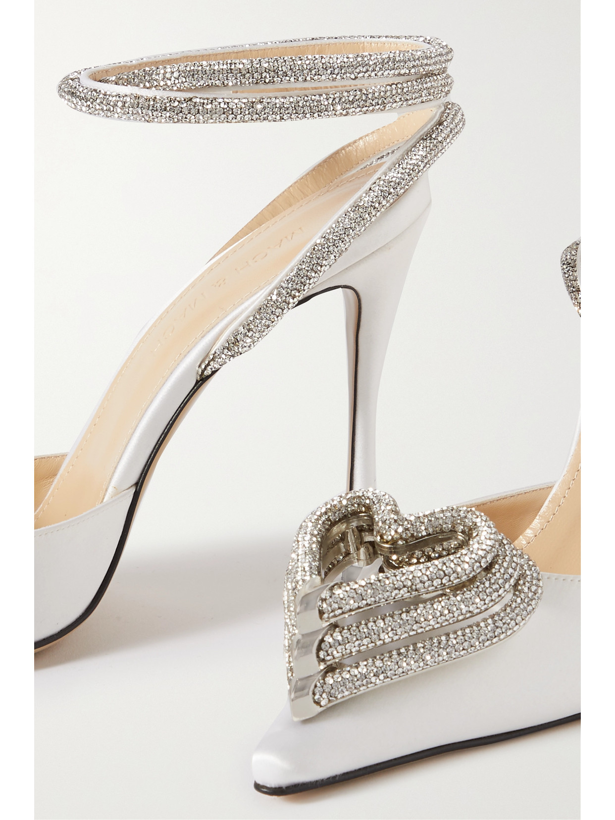 Shop Mach & Mach Triple Heart Crystal-embellished Satin Pumps In White