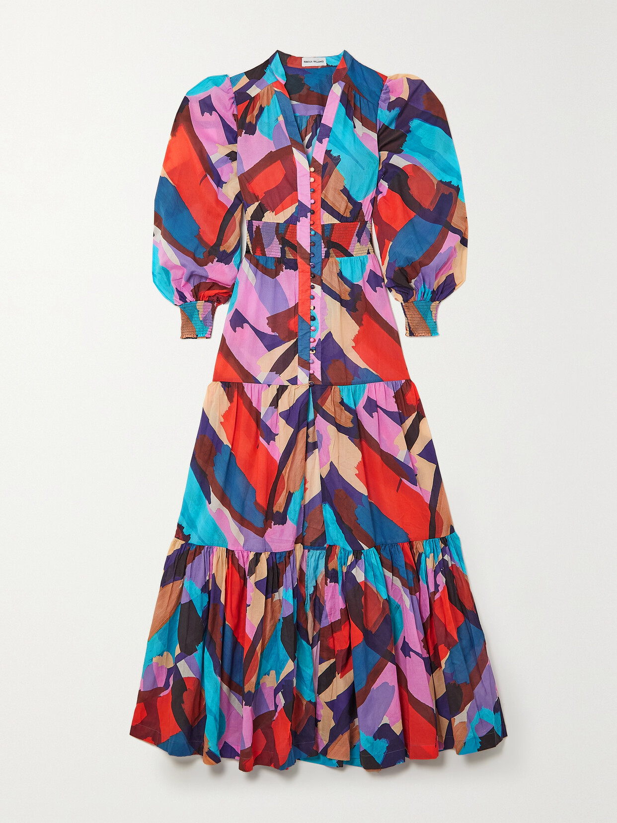 Rebecca Vallance Malaga Tiered Printed Cotton Maxi Dress - UK 14