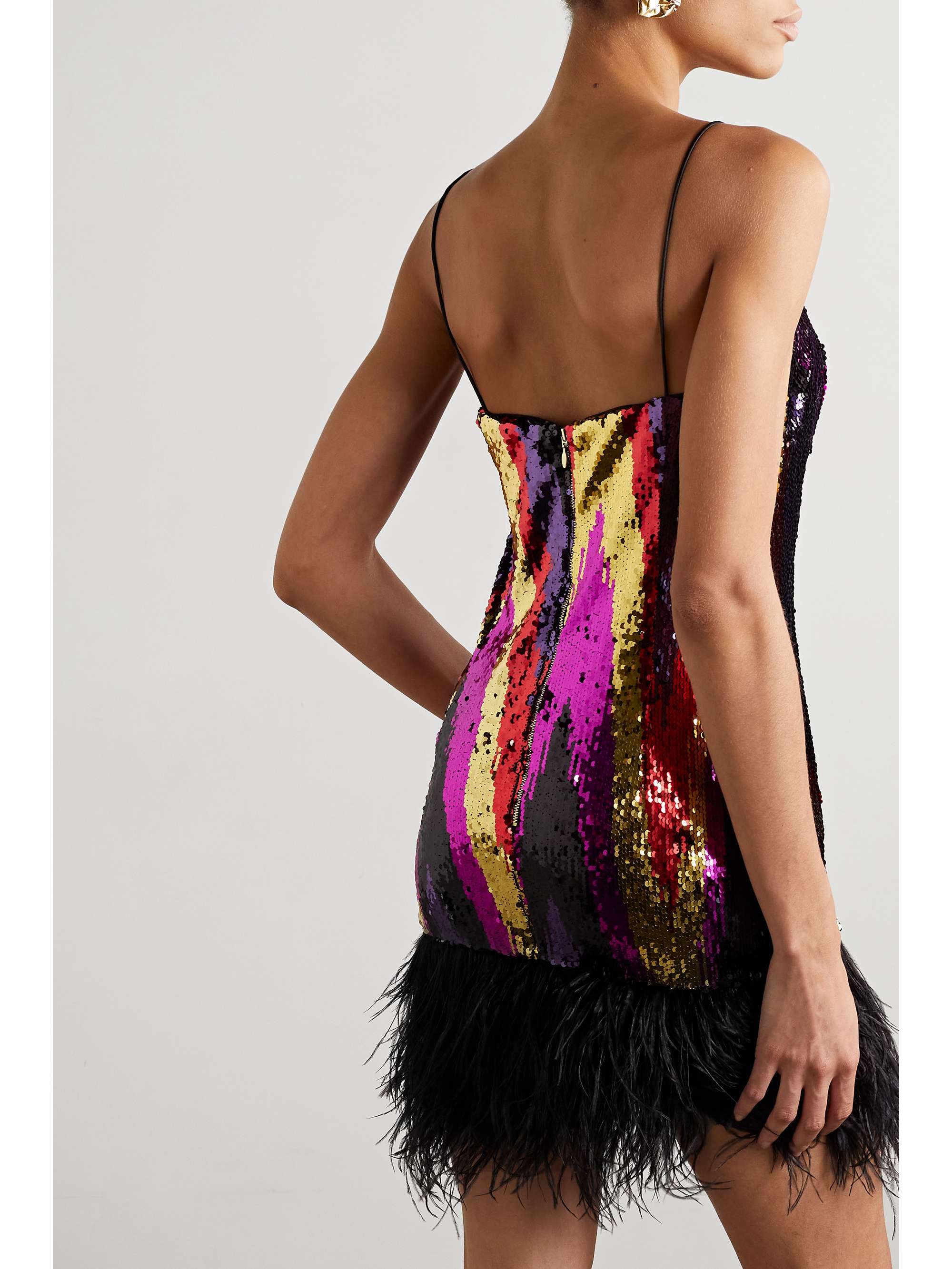 REBECCA VALLANCE Kaia feather-trimmed sequined tulle mini dress