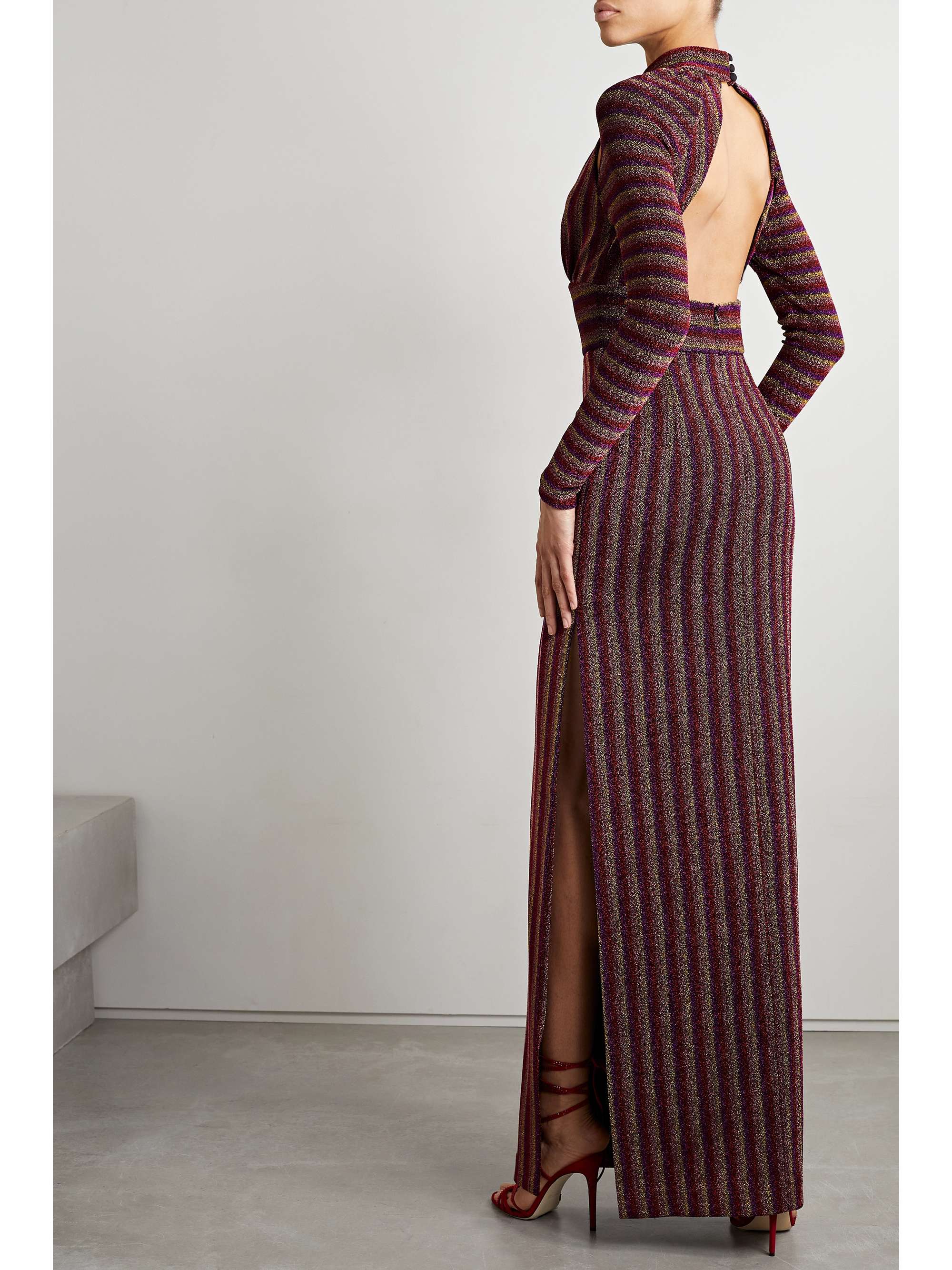 REBECCA VALLANCE Aisha cutout striped lurex gown