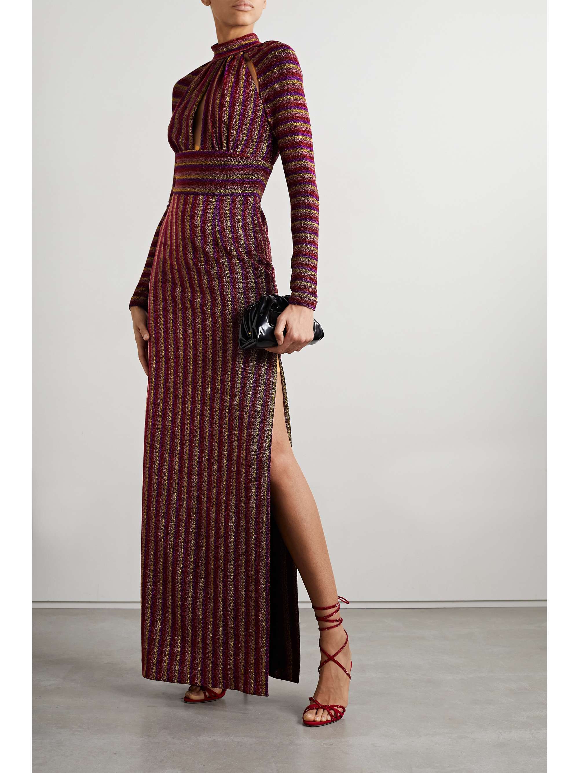 REBECCA VALLANCE Aisha cutout striped lurex gown