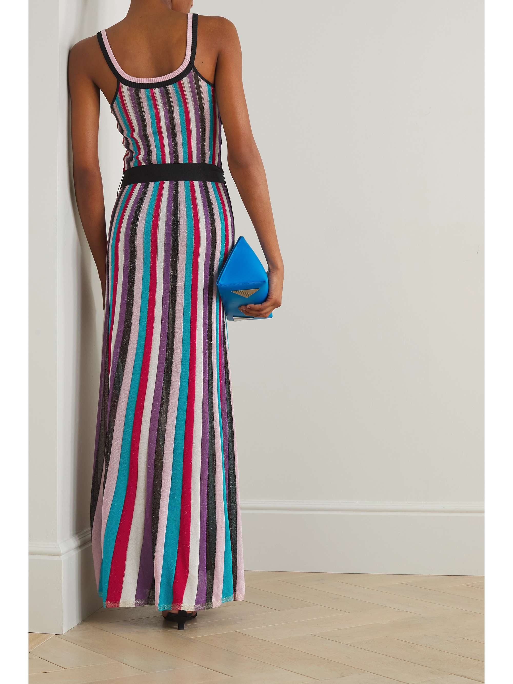 REBECCA VALLANCE Malaga metallic striped knitted maxi dress