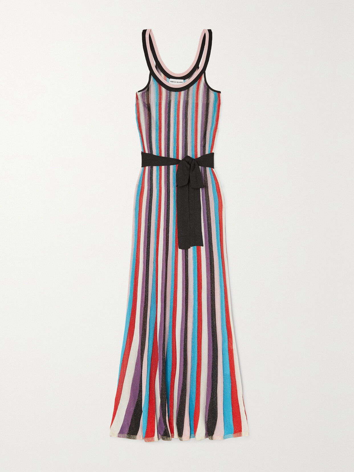 Rebecca Vallance - Malaga Metallic Striped Knitted Maxi Dress - Red