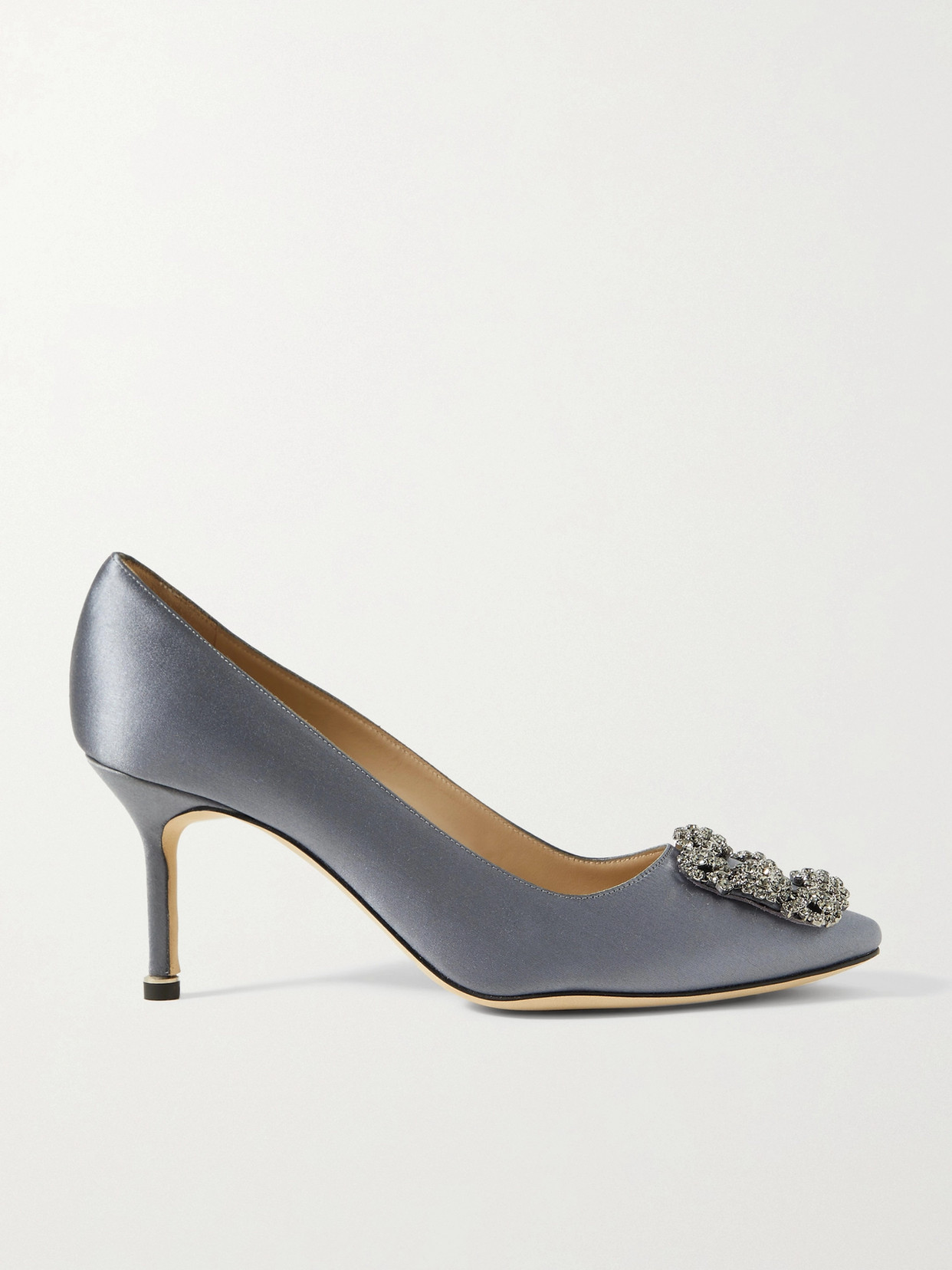 Manolo Blahnik - Hangisi 70 Crystal-embellished Satin Pumps - Navy