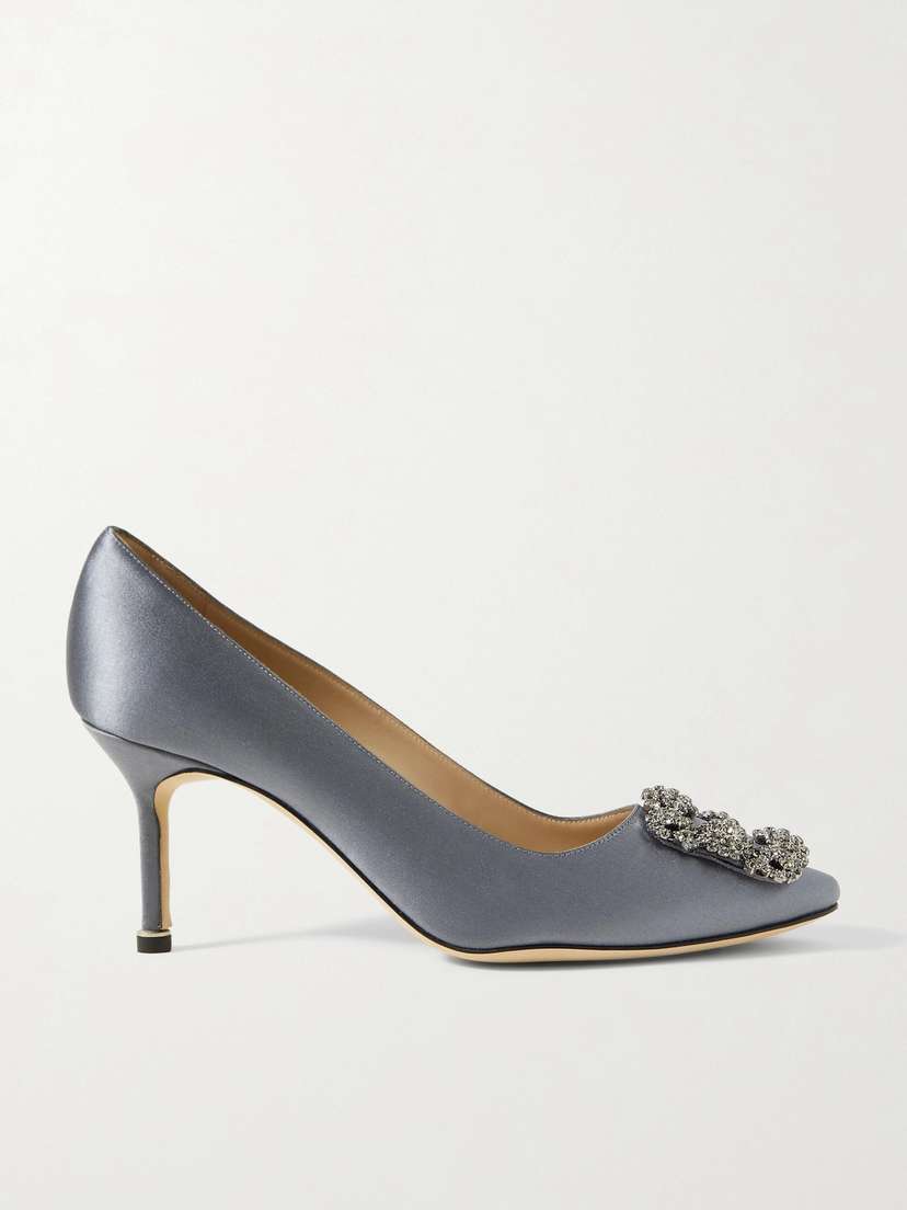 Manolo Blahnik Hangisi 70 Crystal-embellished Satin Pumps