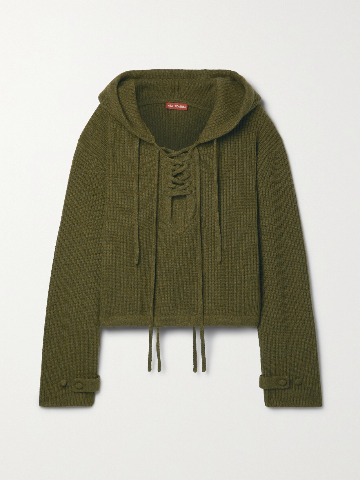 Altuzarra - Sekai Lace-up Ribbed Merino Wool-blend Hoodie - Green