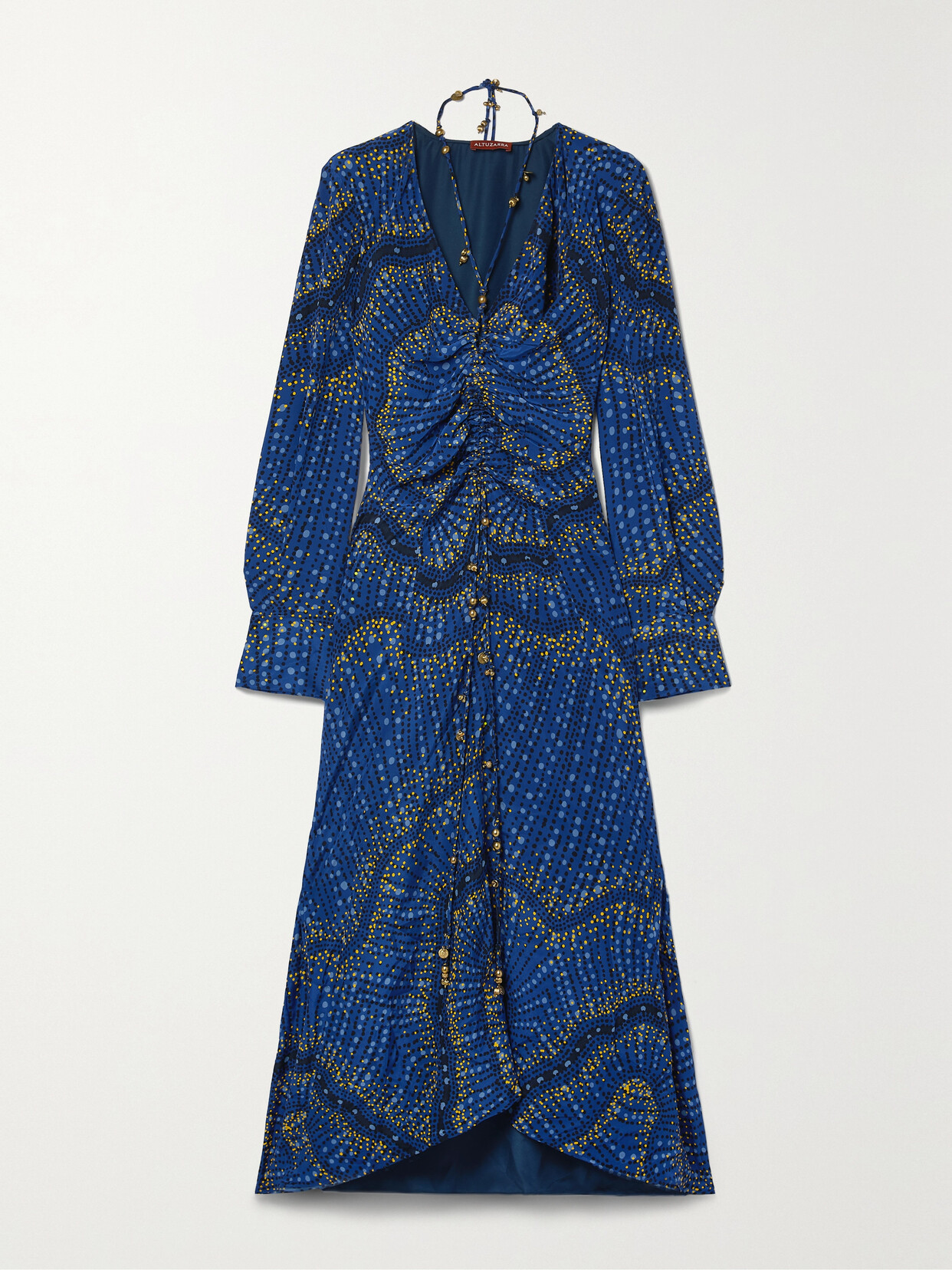 Altuzarra - Mila Asymmetric Ruched Printed Silk-crepe Dress - Blue