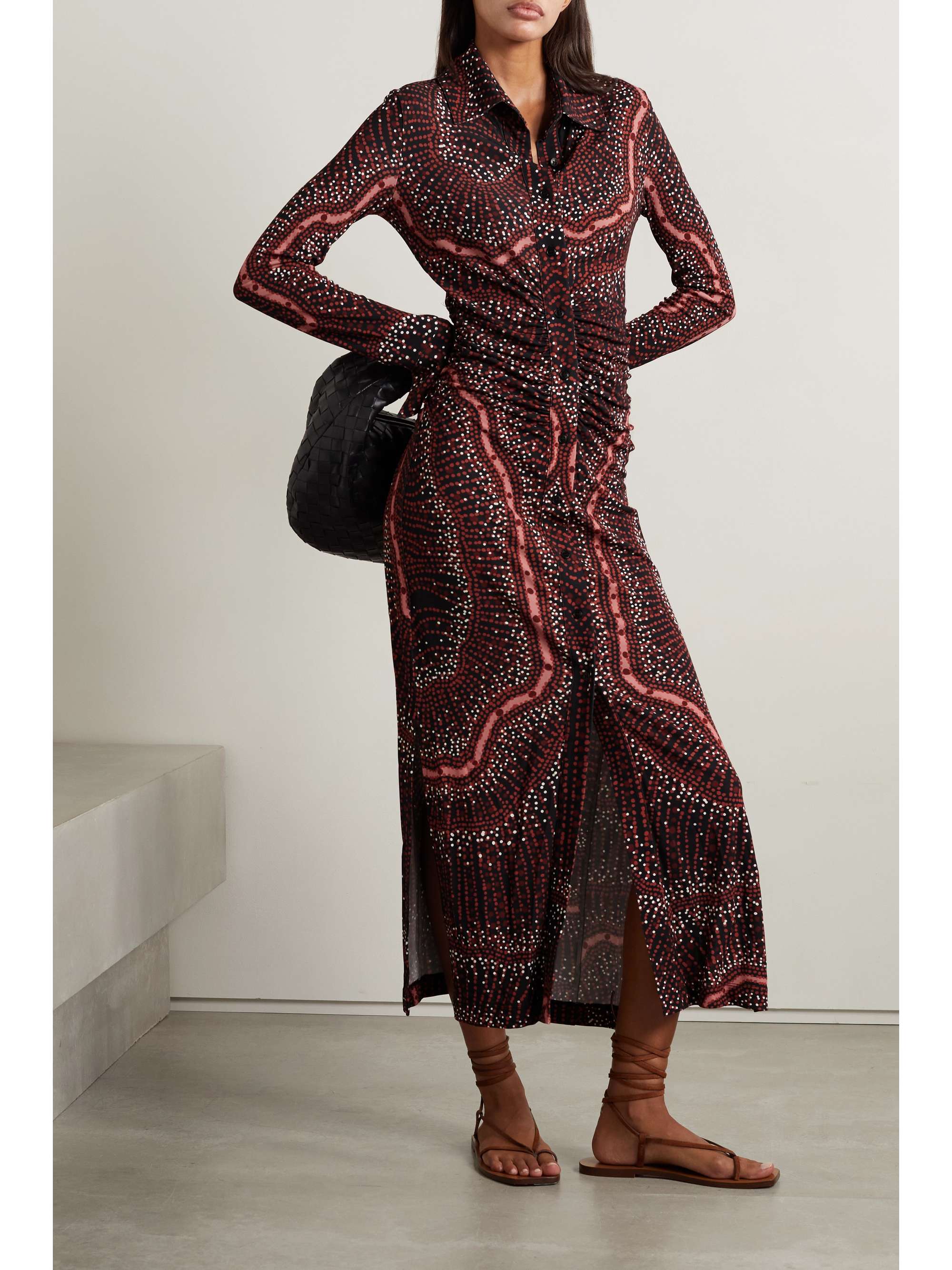 ALTUZARRA Claudia 褶饰印花弹力平纹布中长衬衫式连衣裙