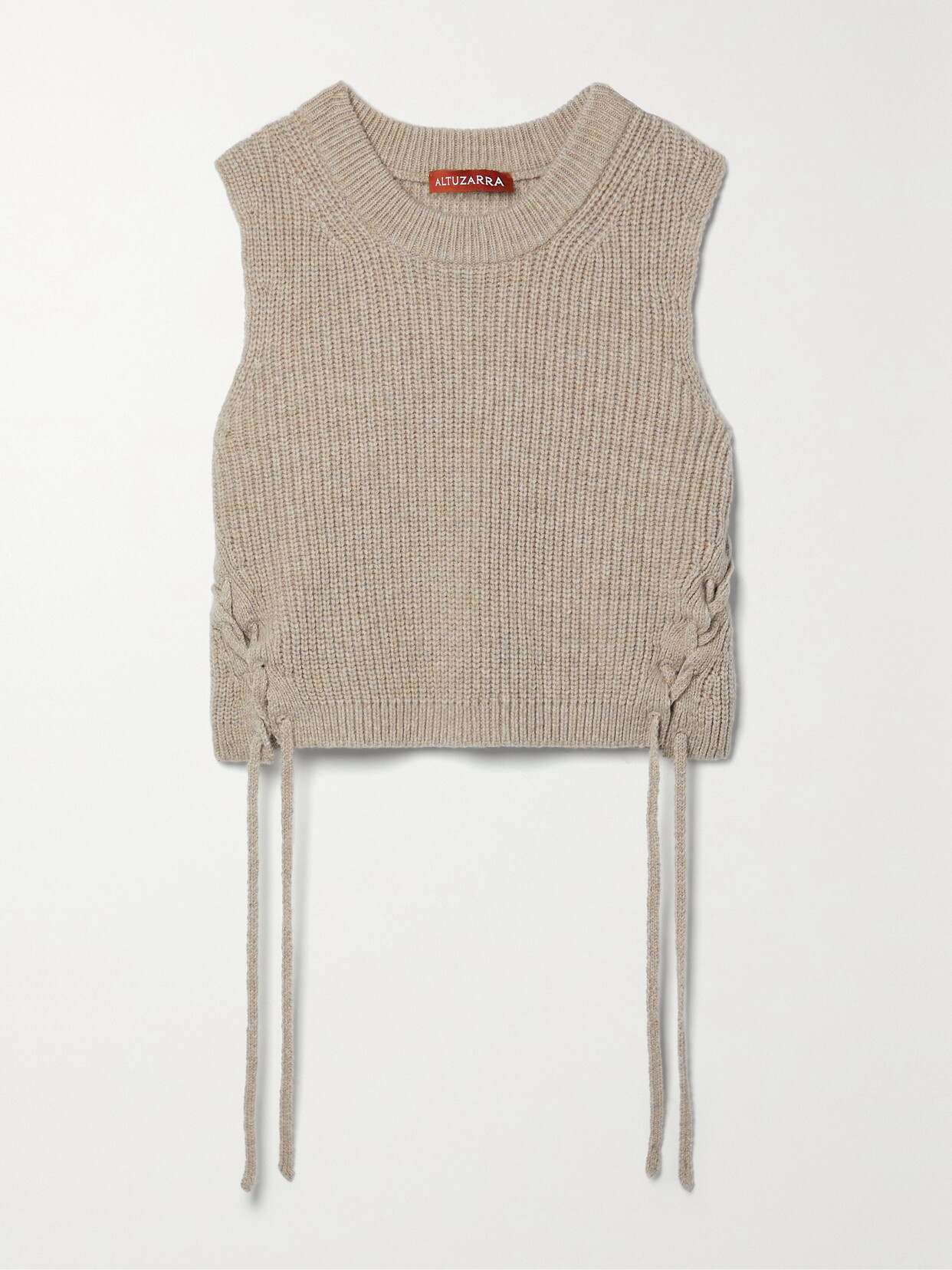 Altuzarra - Amani Cropped Lace-up Ribbed Merino Wool-blend Tank - Neutrals