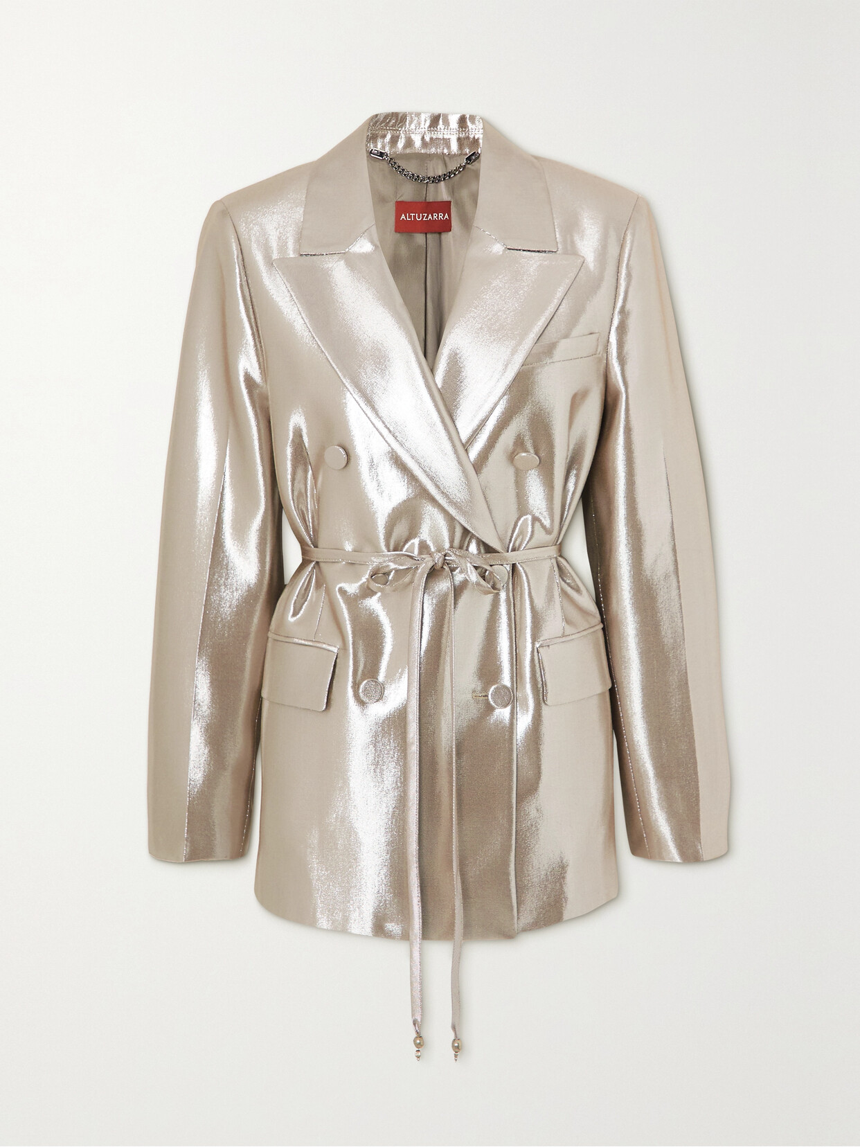 Altuzarra - Hattson Metallic Double-breasted Satin Blazer - Silver