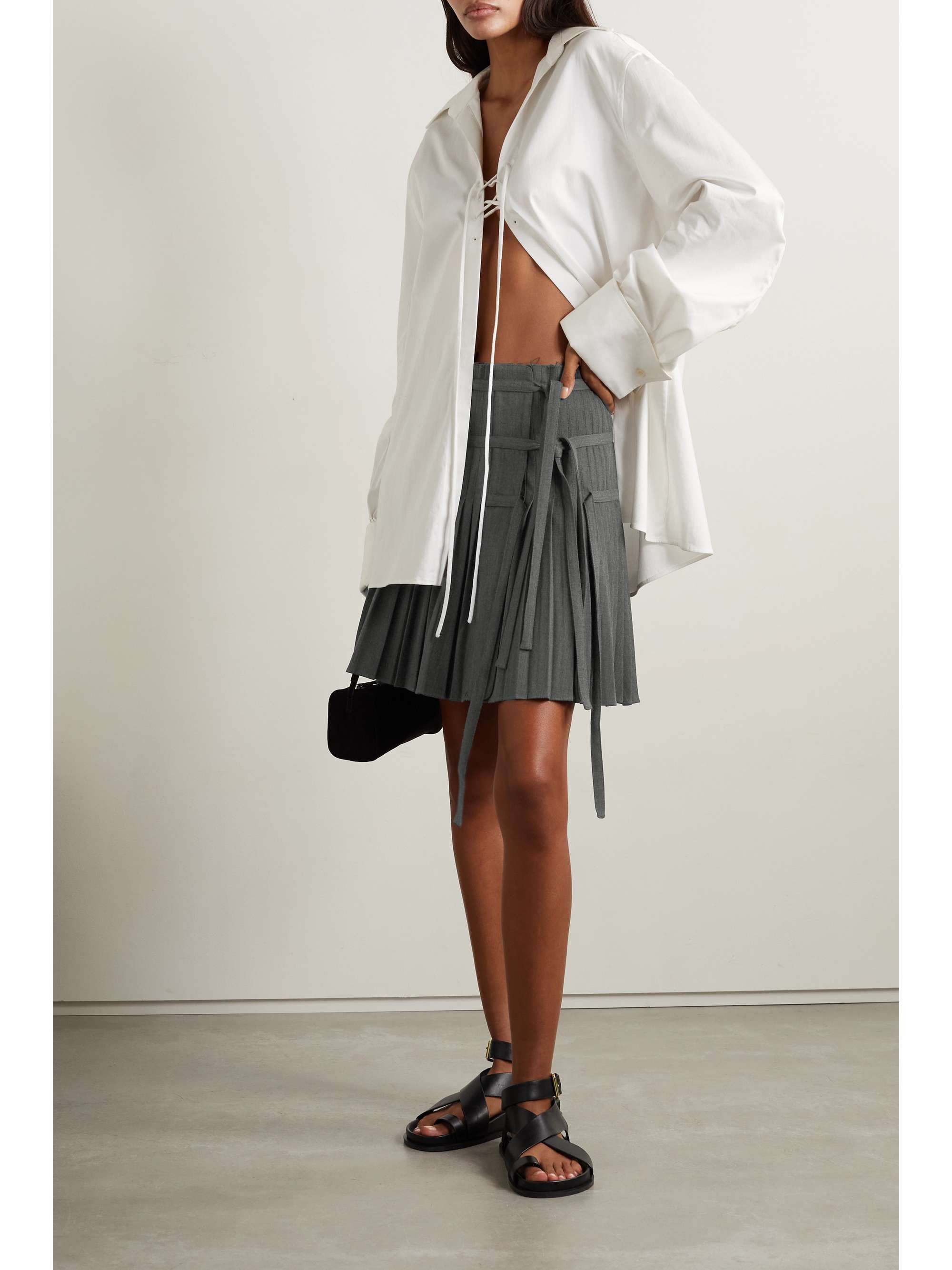ALTUZARRA Haki pleated linen-blend twill mini wrap skirt