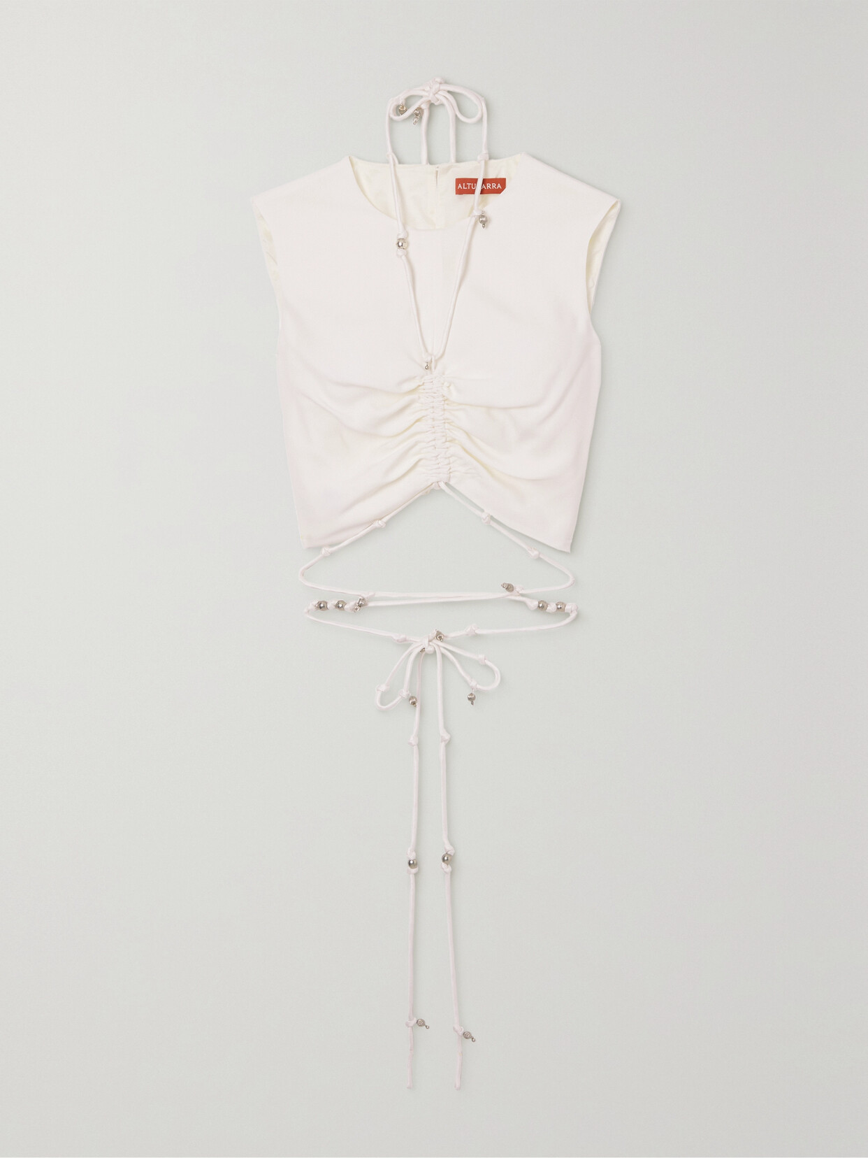 Altuzarra - Ayana Cropped Embellished Tie-detailed Crepe Top - White