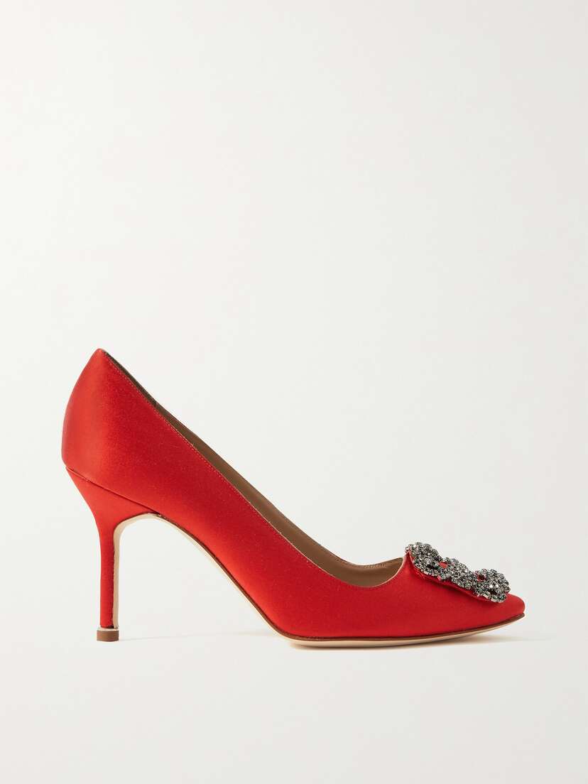Manolo Blahnik Hangisi 90 Crystal-embellished Satin Pumps