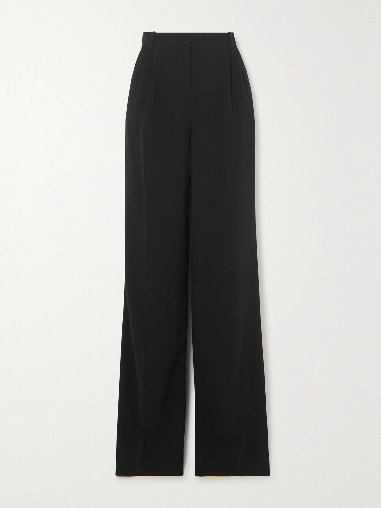 Saloni - Pleated Crepe Wide-leg Pants - Black