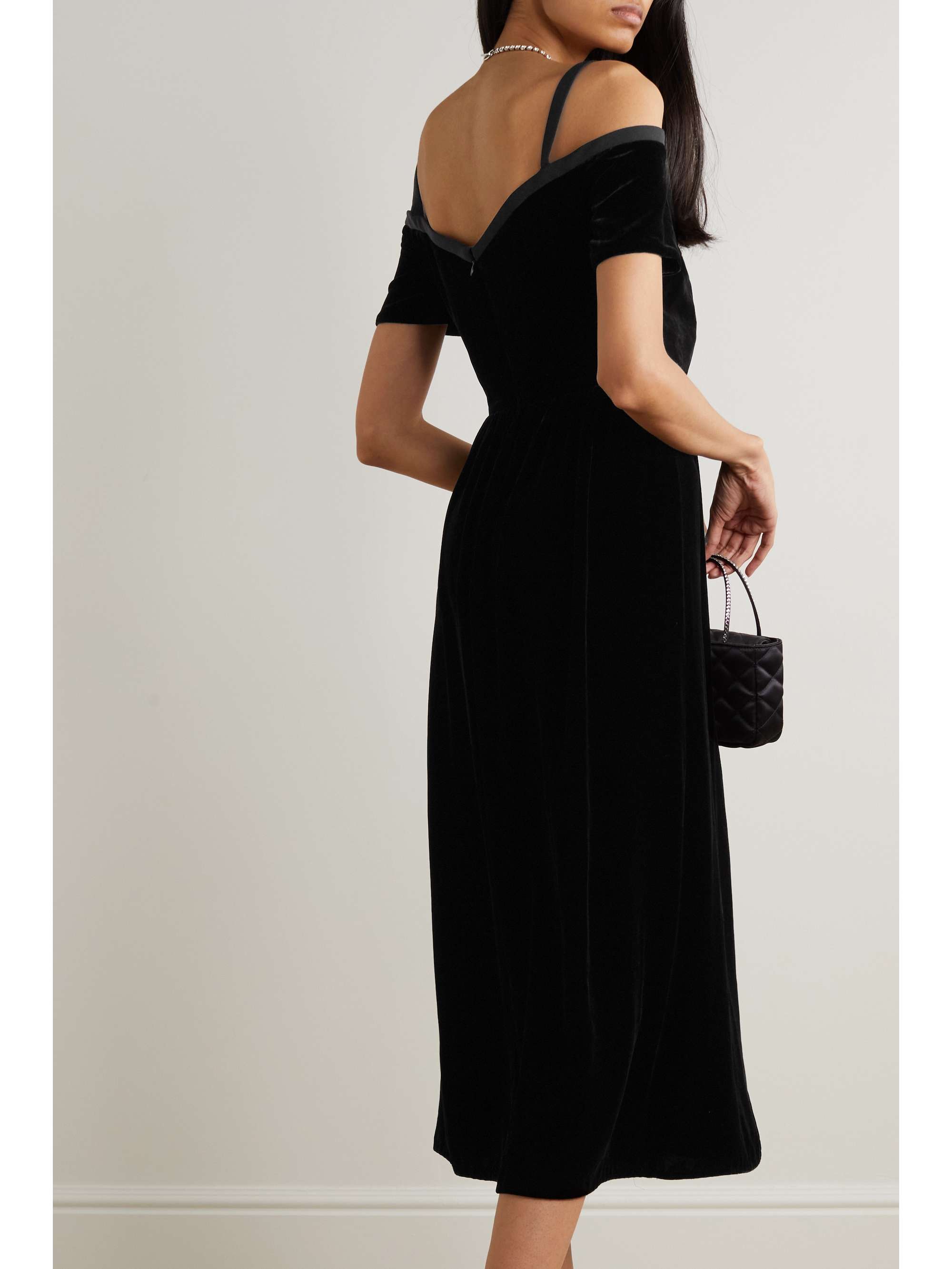 SALONI Clementine off-the-shoulder embellished velvet midi dress