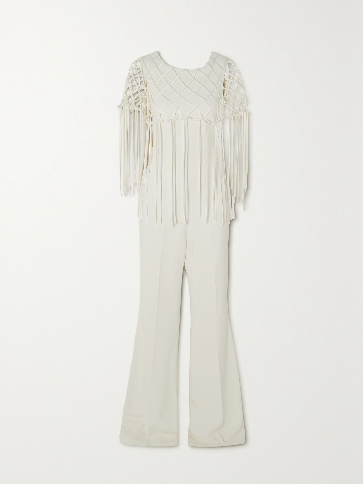 Saloni - Mara Fringed Satin-trimmed Crepe Jumpsuit - Ivory