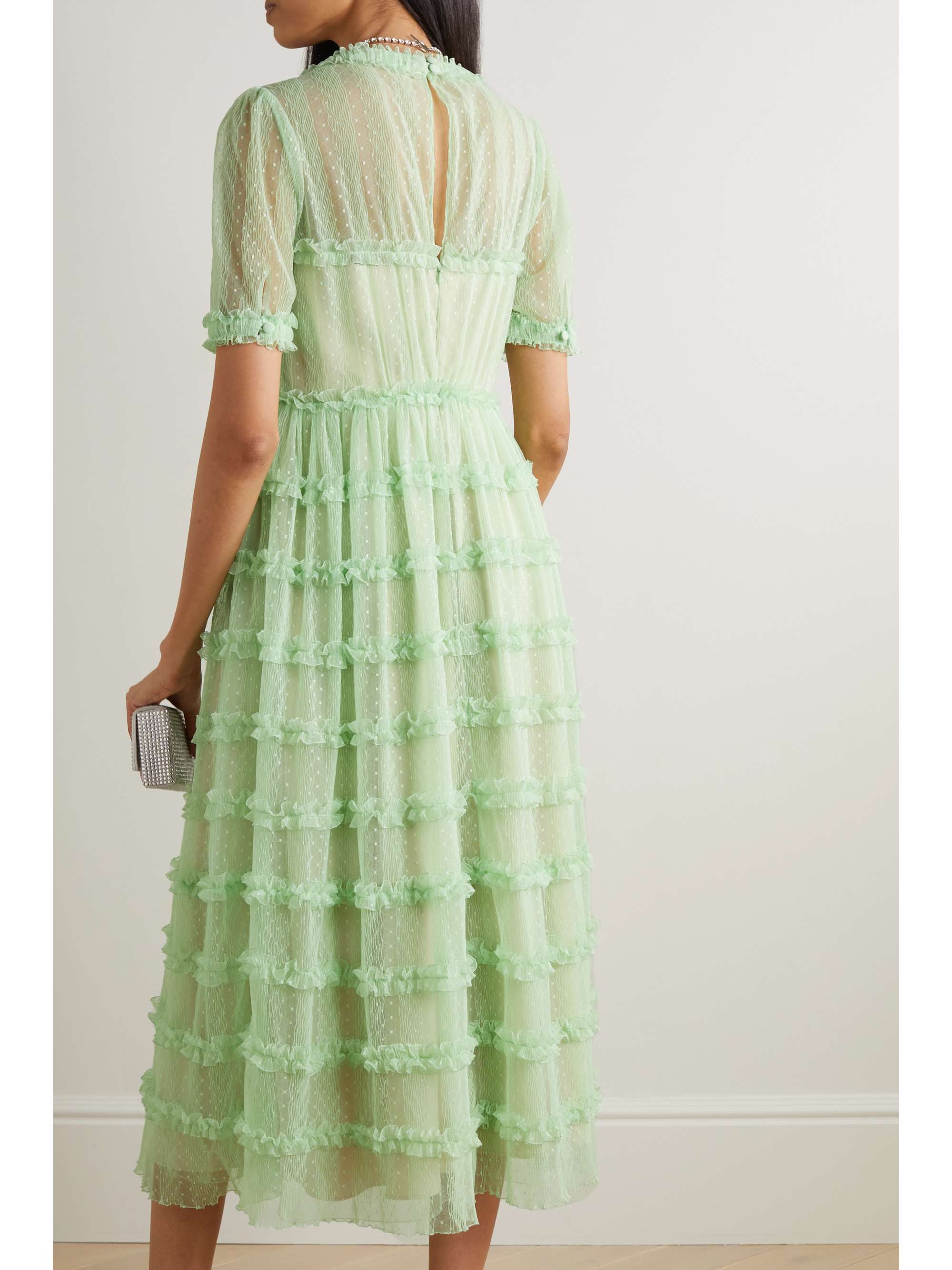 SALONI Camille tiered embellished flocked tulle midi dress