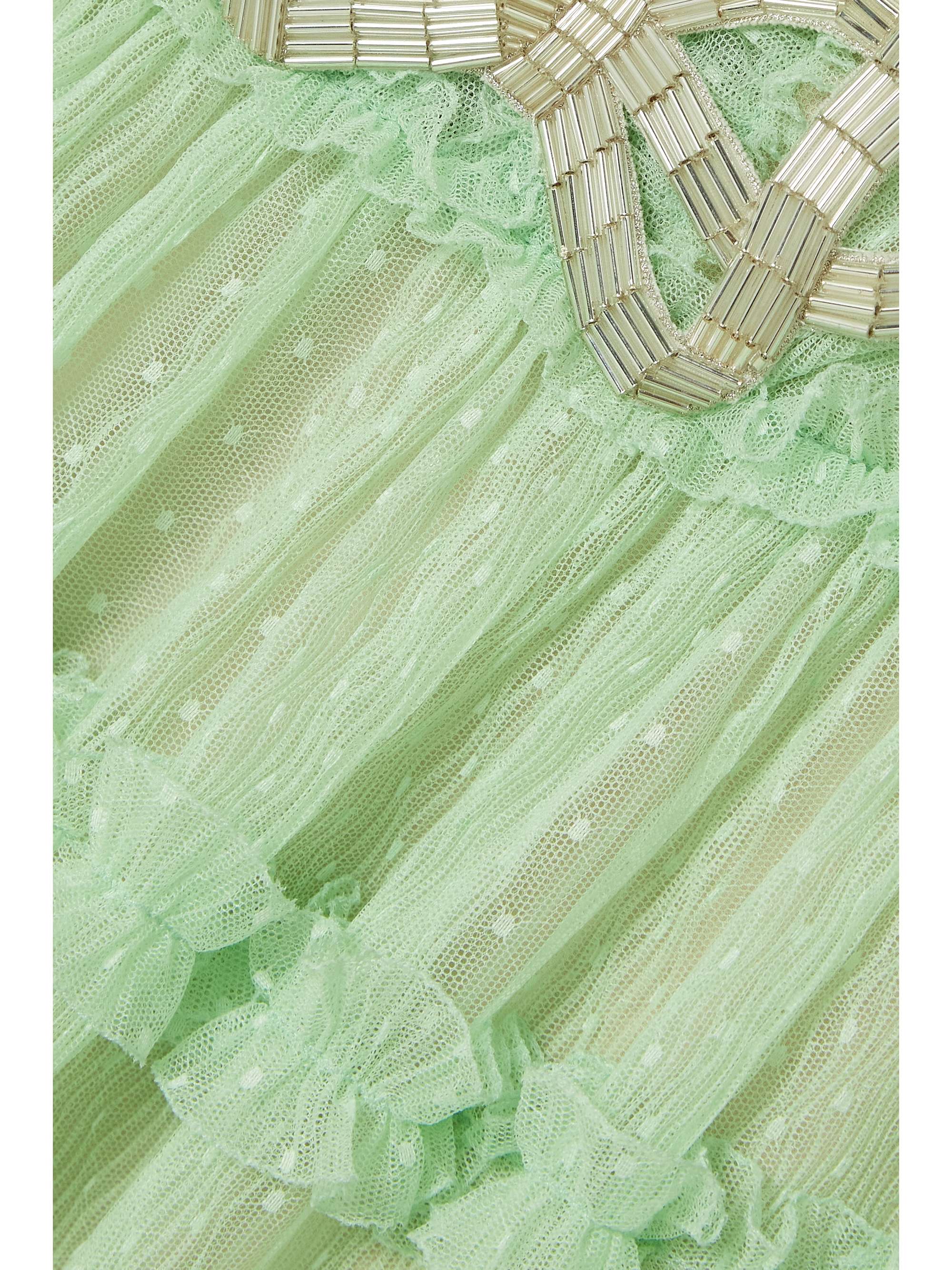 SALONI Camille tiered embellished flocked tulle midi dress