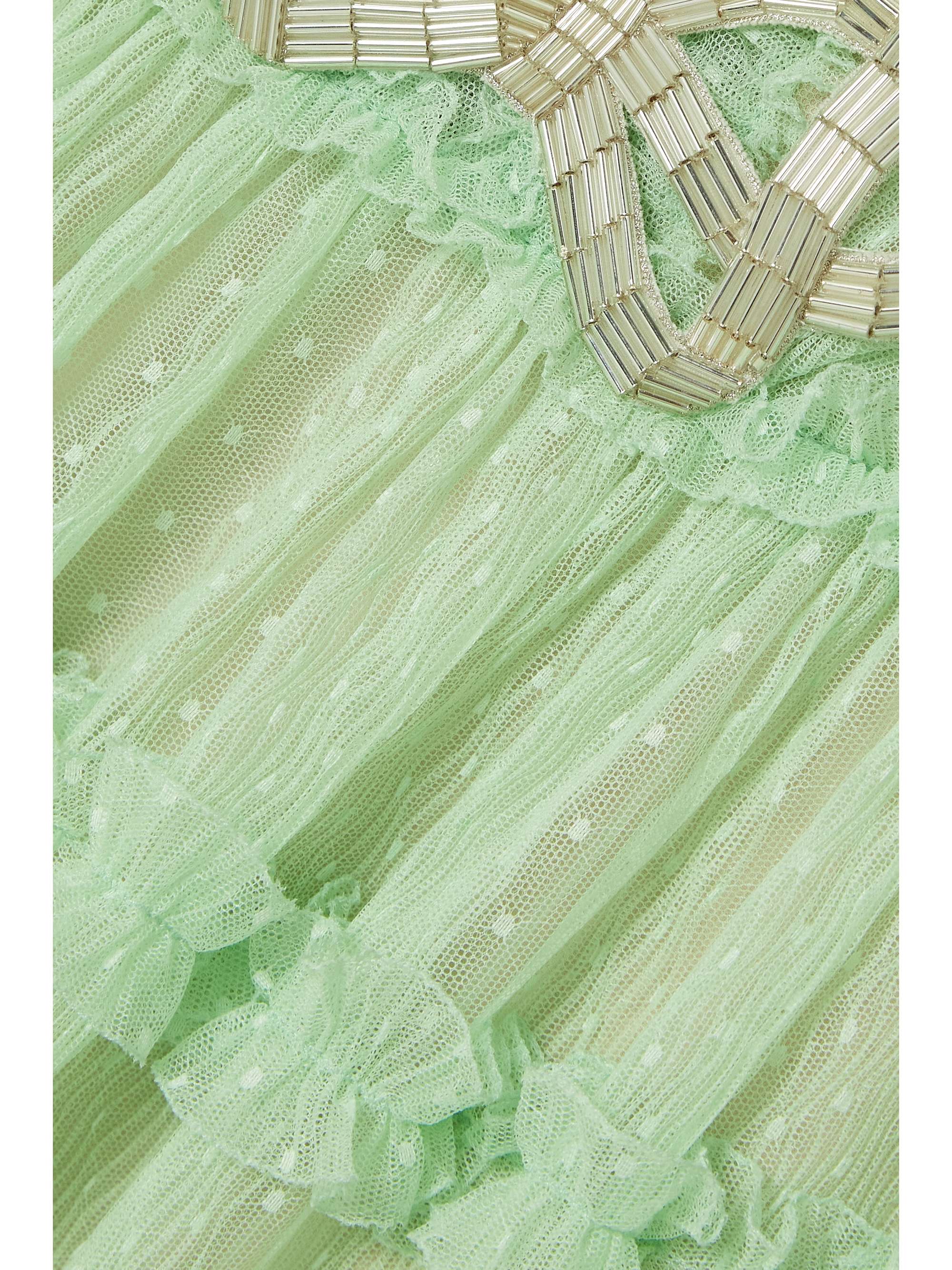 Mint Camille tiered embellished flocked tulle midi dress | SALONI | NET ...