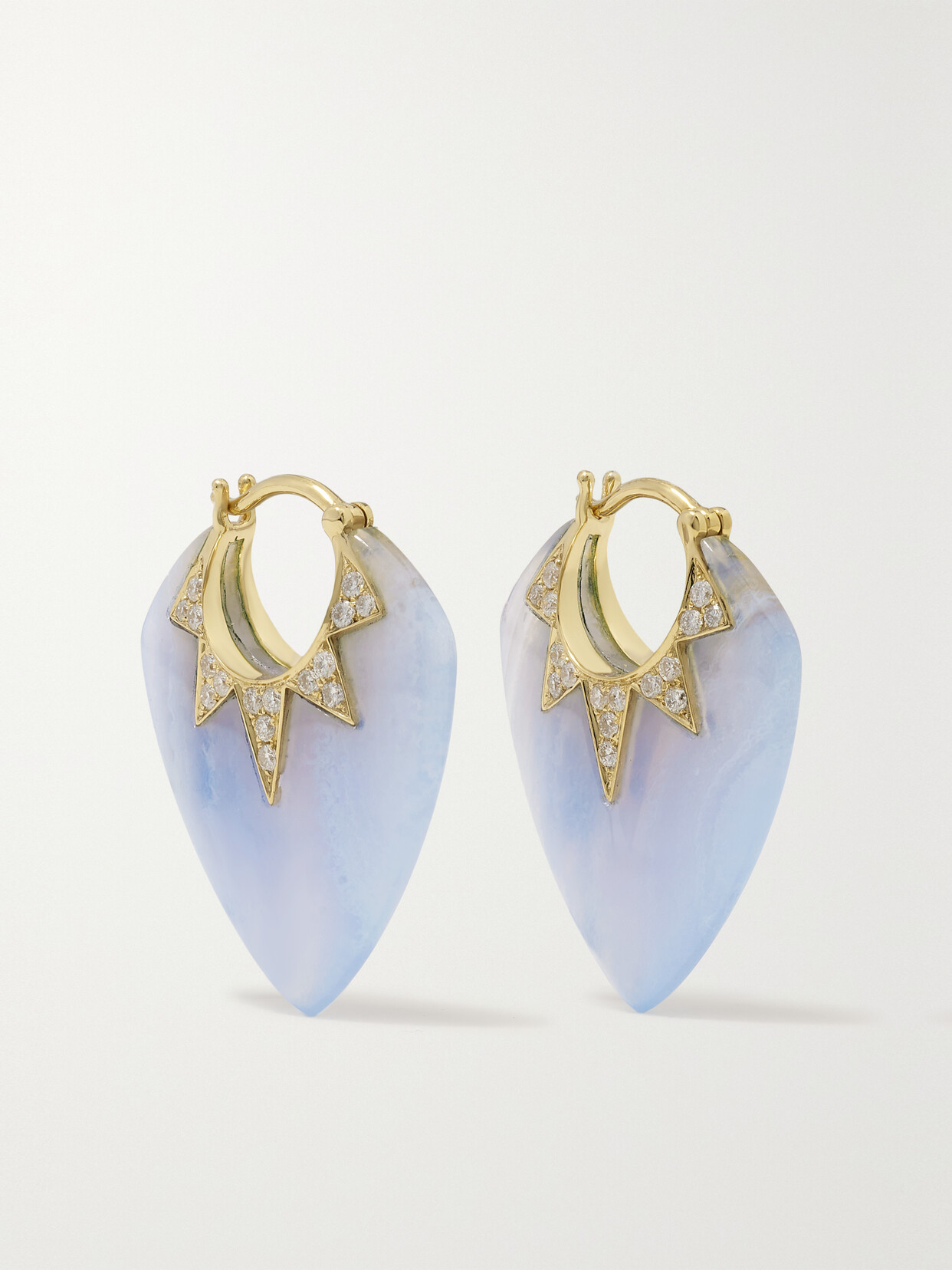 Sorellina - Guitar Pick 18-karat Gold, Agate And Diamond Earrings - Blue