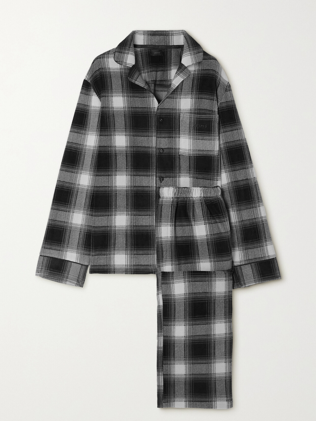 Skims Checked Fleece Pajama Set In Gray