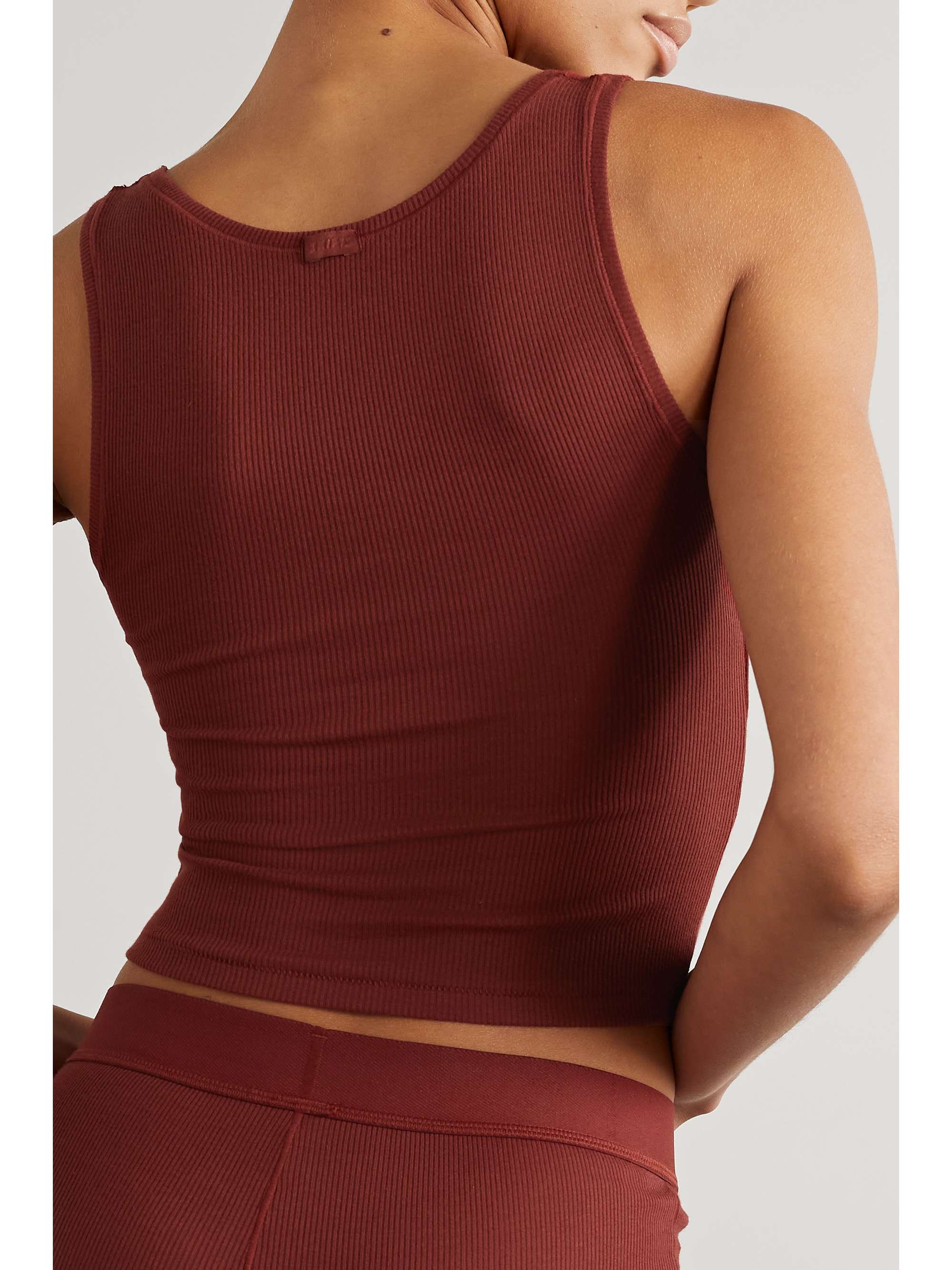 SKIMS Cotton Collection cropped ribbed cotton-blend jersey tank - Light Heather Grey
