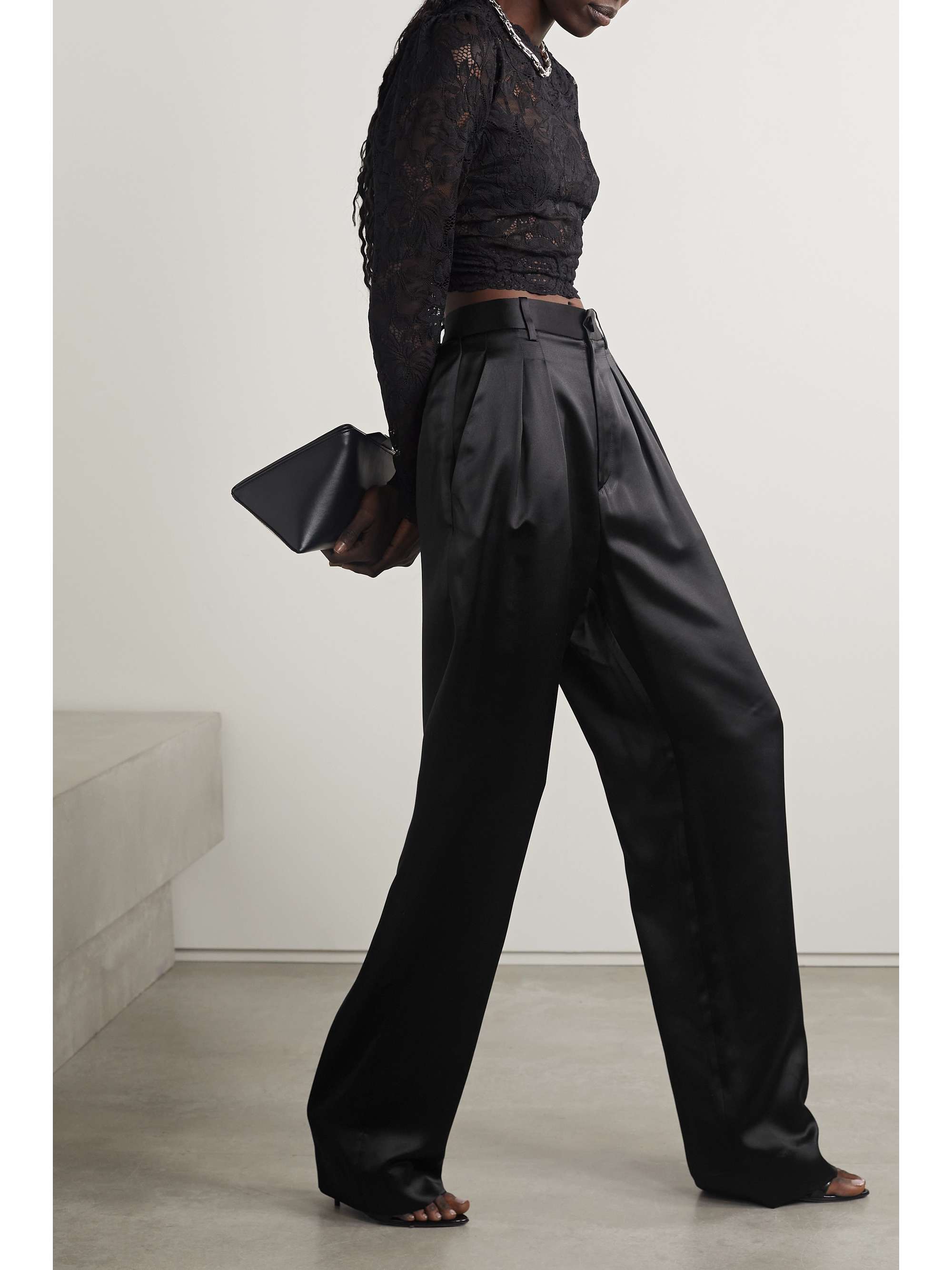 NILI LOTAN Etienne pleated silk-satin wide-leg pants