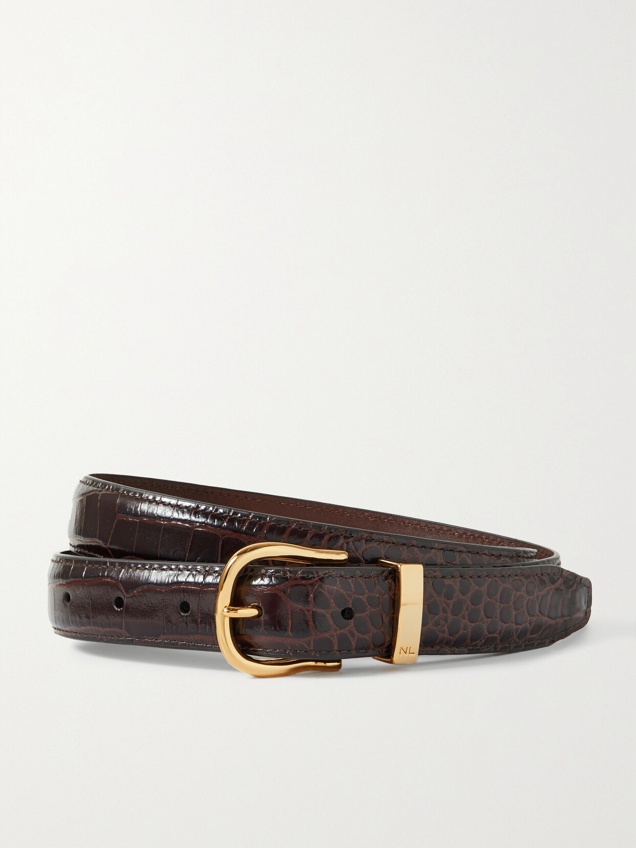 Shop Nili Lotan Louise Croc-effect Leather Belt In Brown