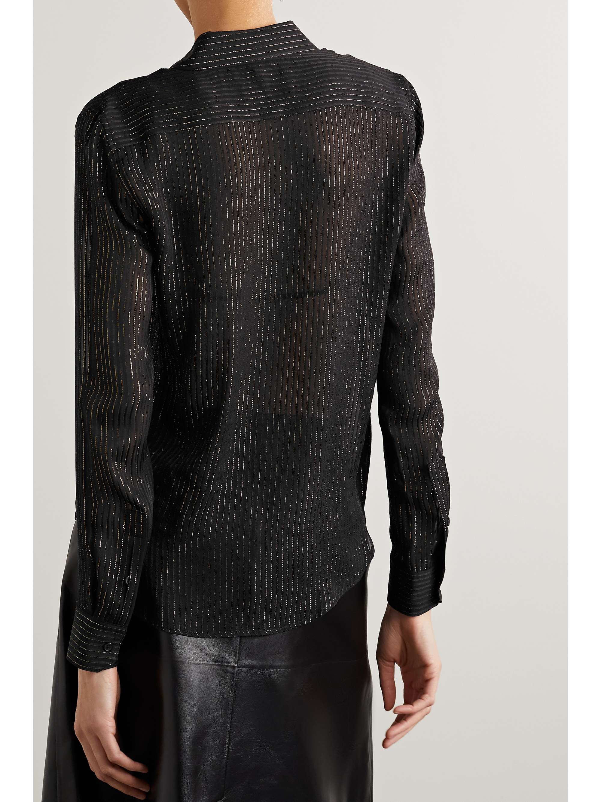 NILI LOTAN Gaia metallic striped silk-blend chiffon shirt