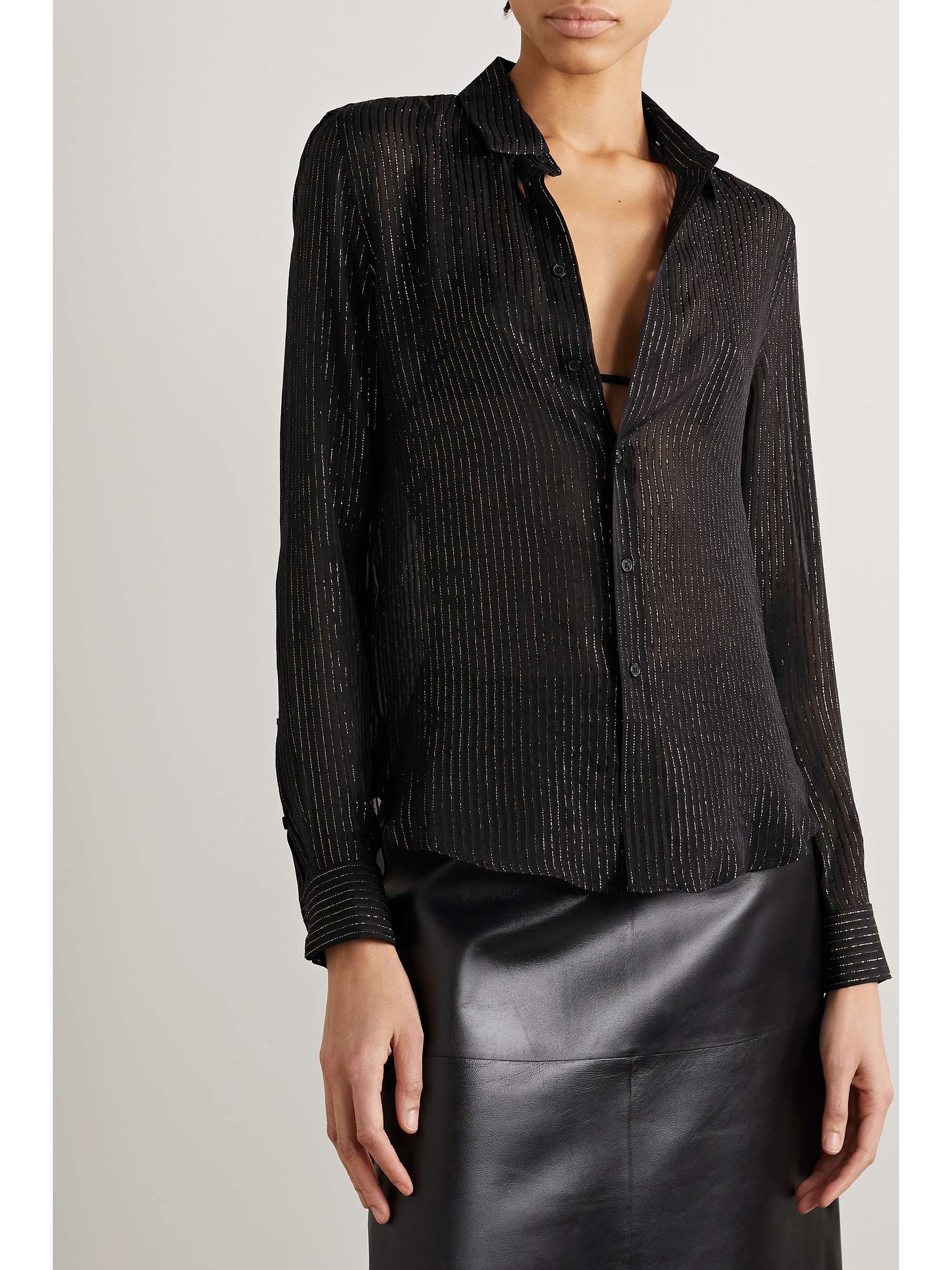 NILI LOTAN Gaia metallic striped silk-blend chiffon shirt