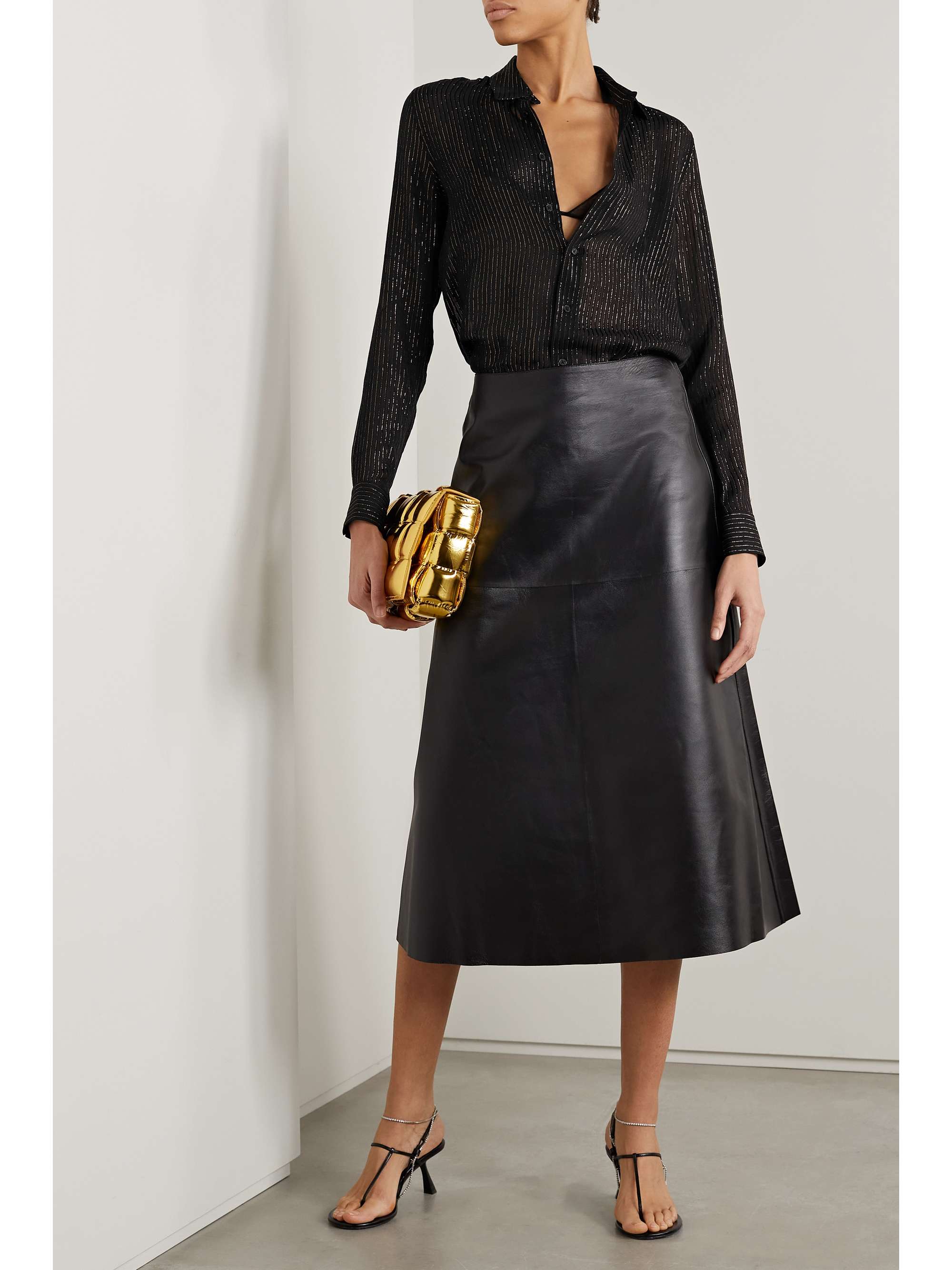 NILI LOTAN Gaia metallic striped silk-blend chiffon shirt