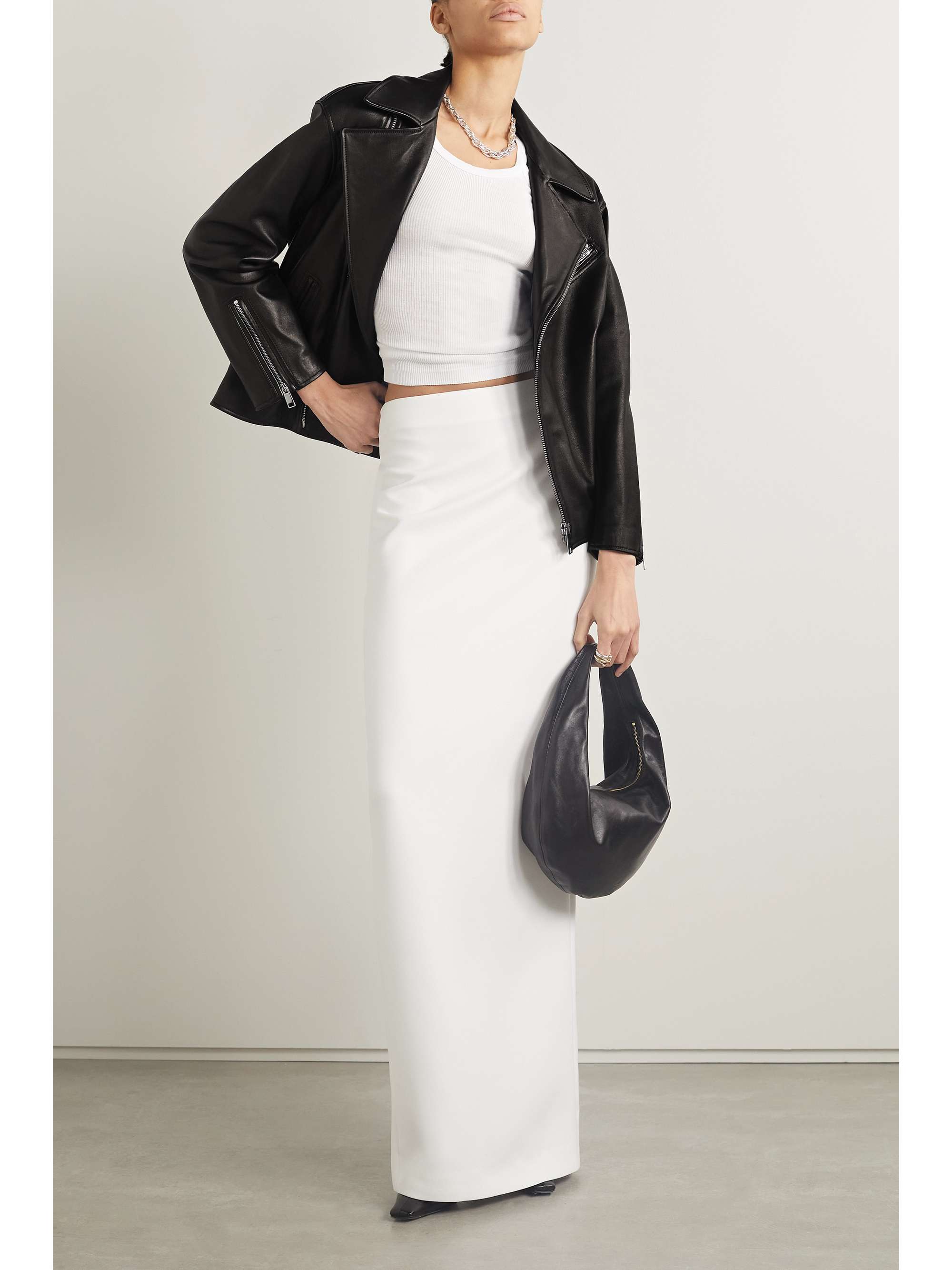 NILI LOTAN Avoye tie-detailed leather biker jacket
