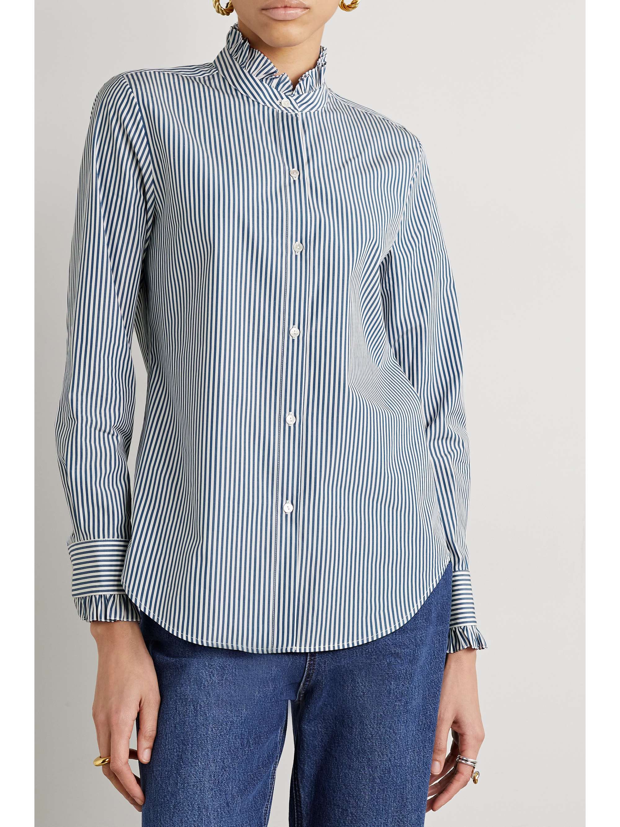 NILI LOTAN Lydia ruffled striped cotton-poplin shirt