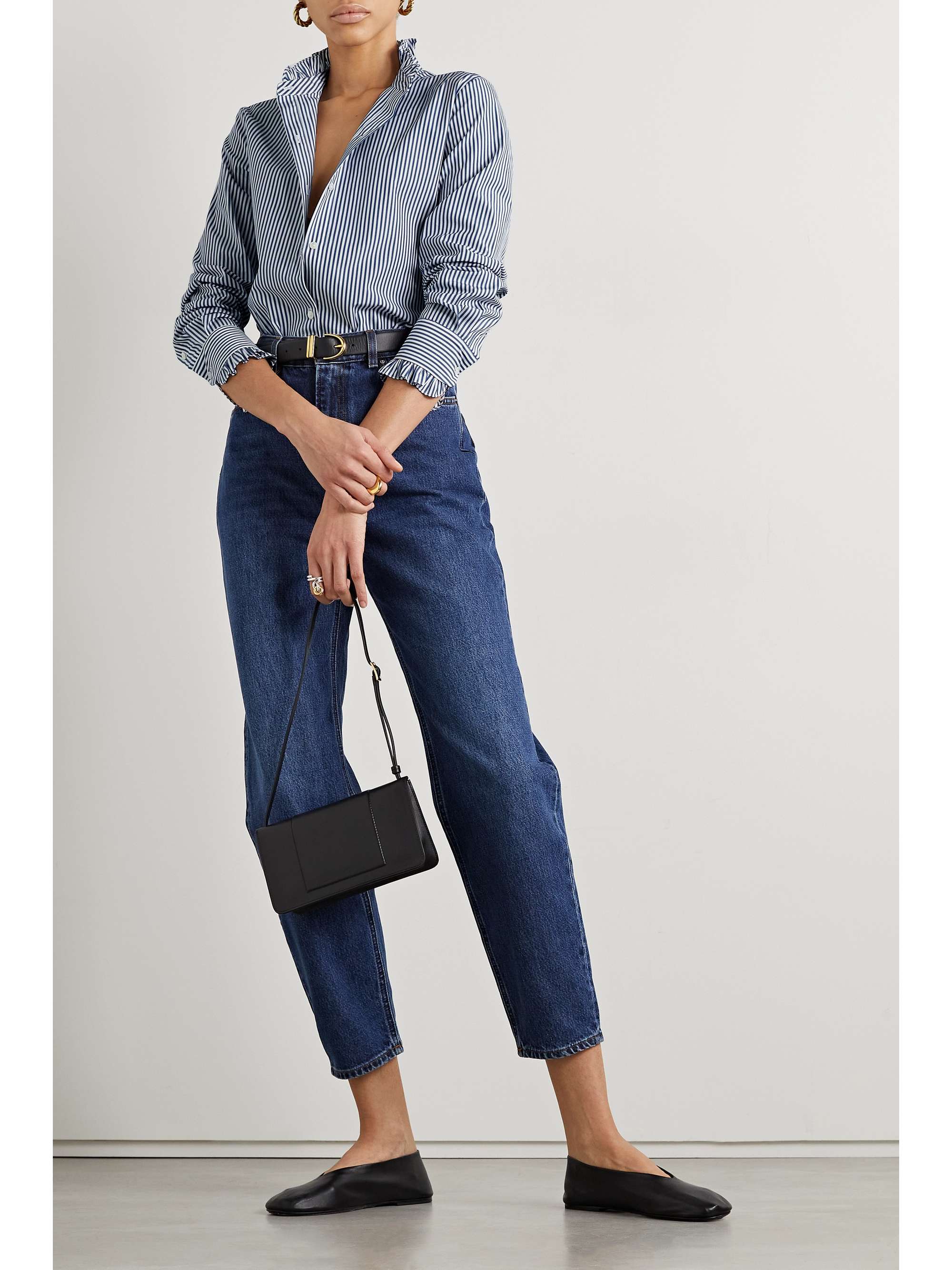 NILI LOTAN Lydia ruffled striped cotton-poplin shirt