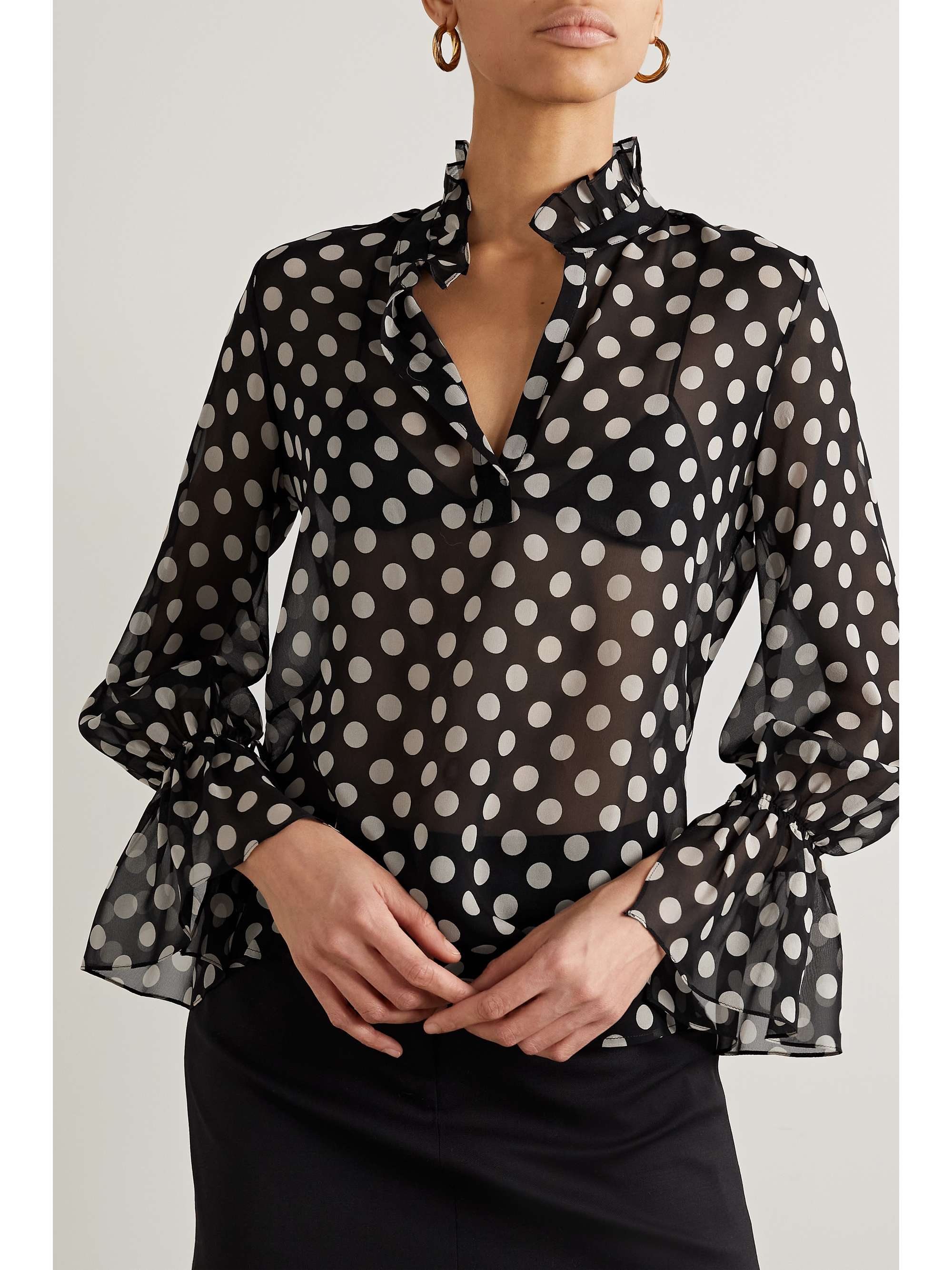 NILI LOTAN Demi ruffled polka-dot silk-georgette blouse