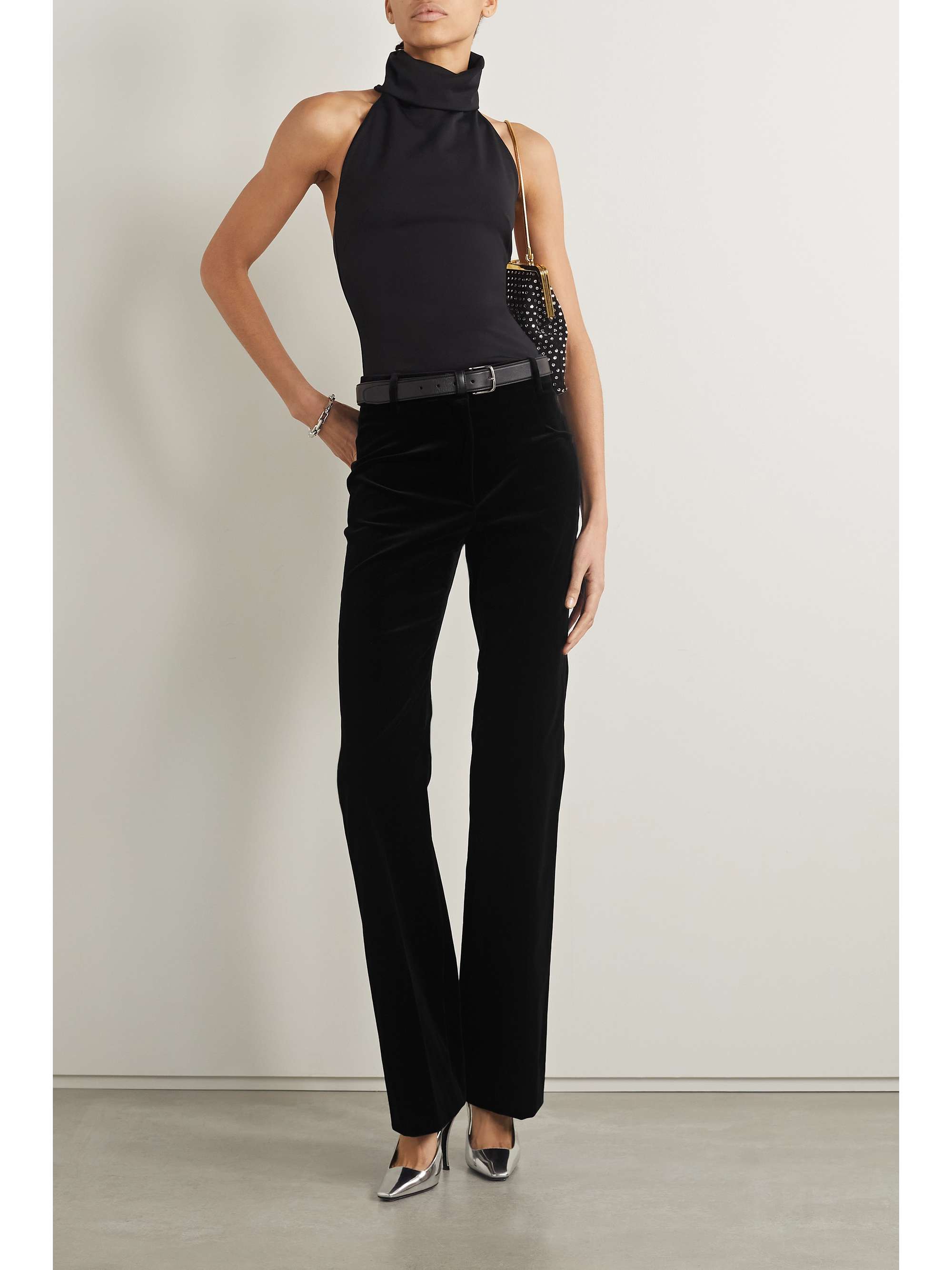 NILI LOTAN Corette cotton-blend velvet straight-leg pants