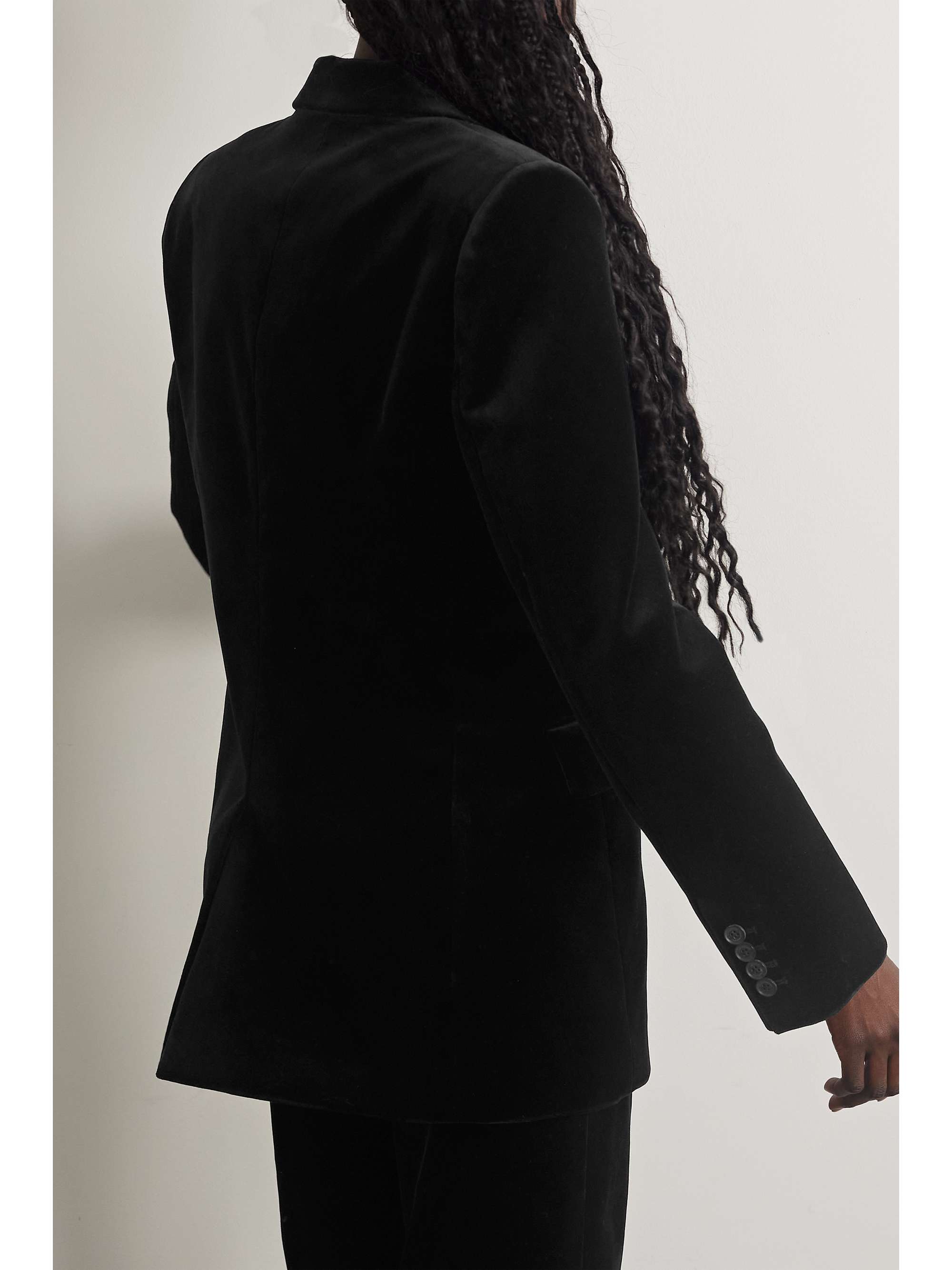 NILI LOTAN Valentine double-breasted silk satin-trimmed cotton-blend velvet blazer