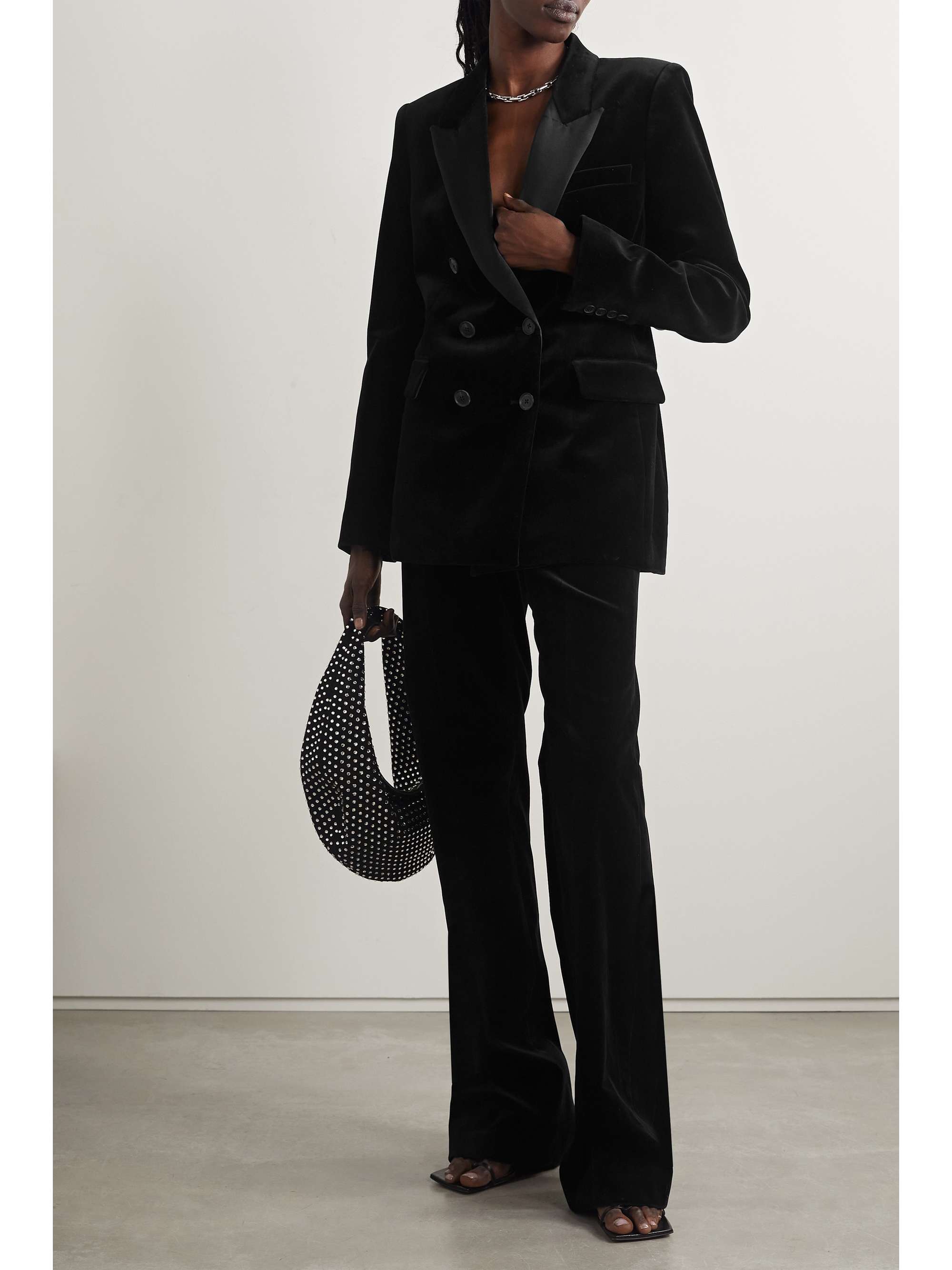 NILI LOTAN Valentine double-breasted silk satin-trimmed cotton-blend velvet blazer
