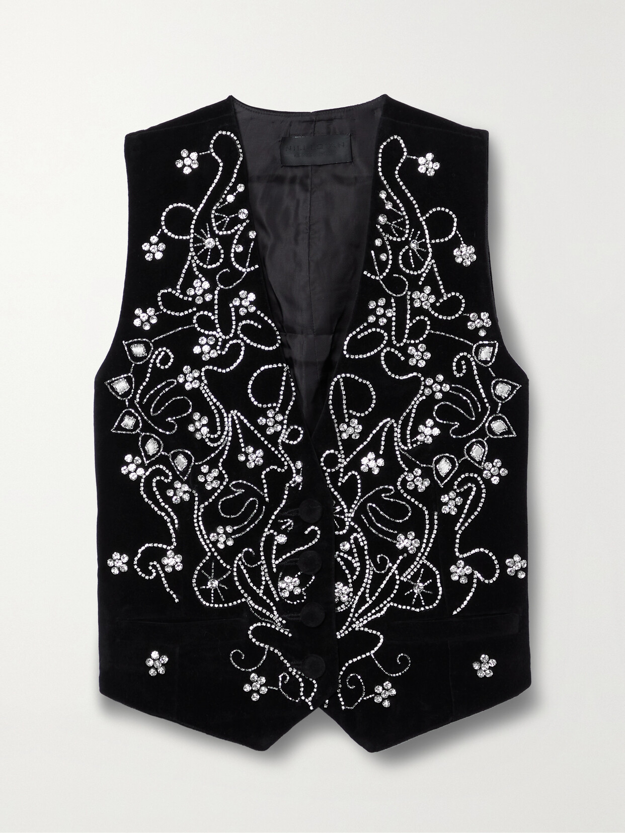 Nili Lotan - Guillaume Crystal-embellished Velvet Vest - Black