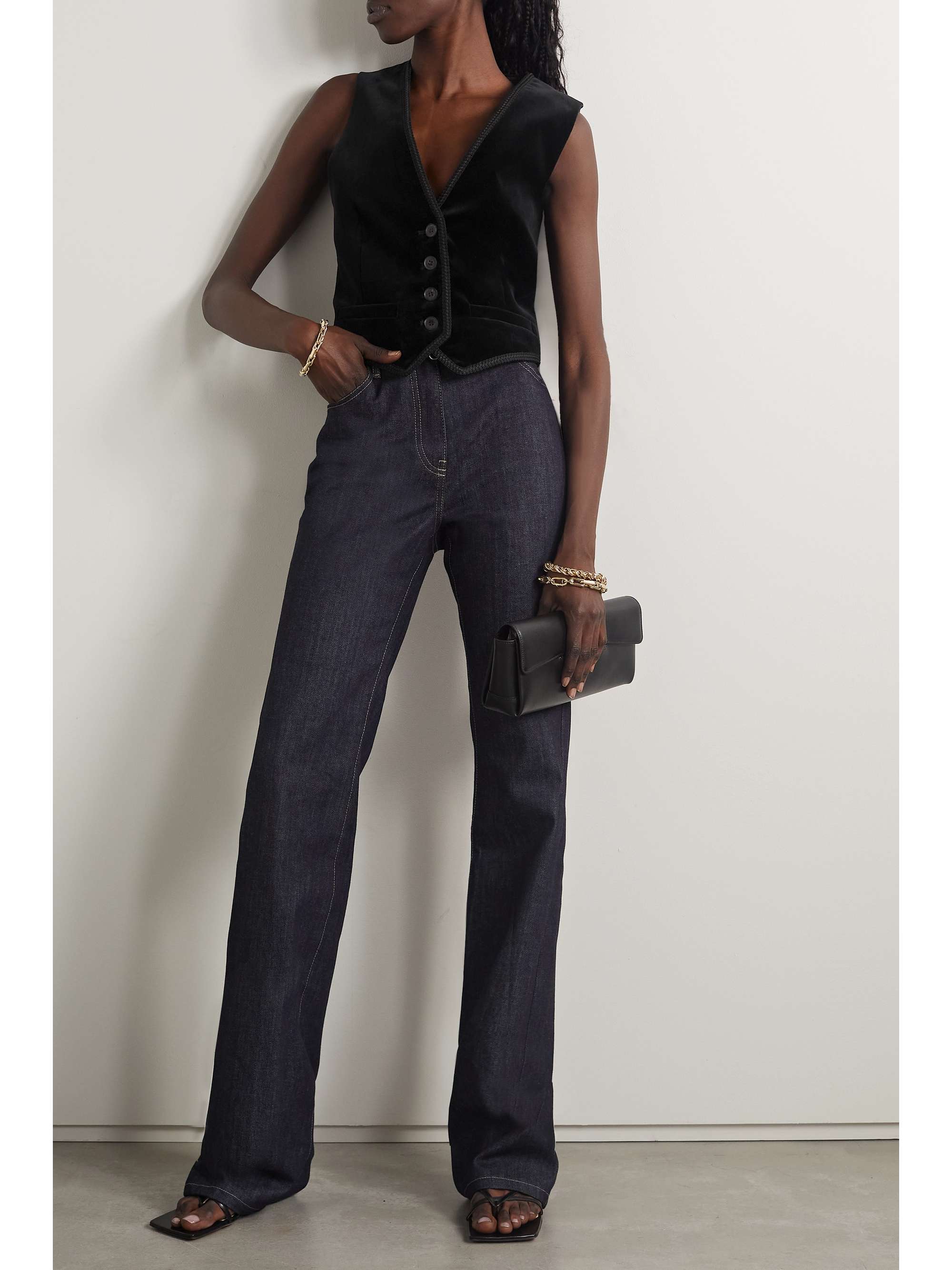 NILI LOTAN Felix rope-trimmed cotton-blend velvet vest