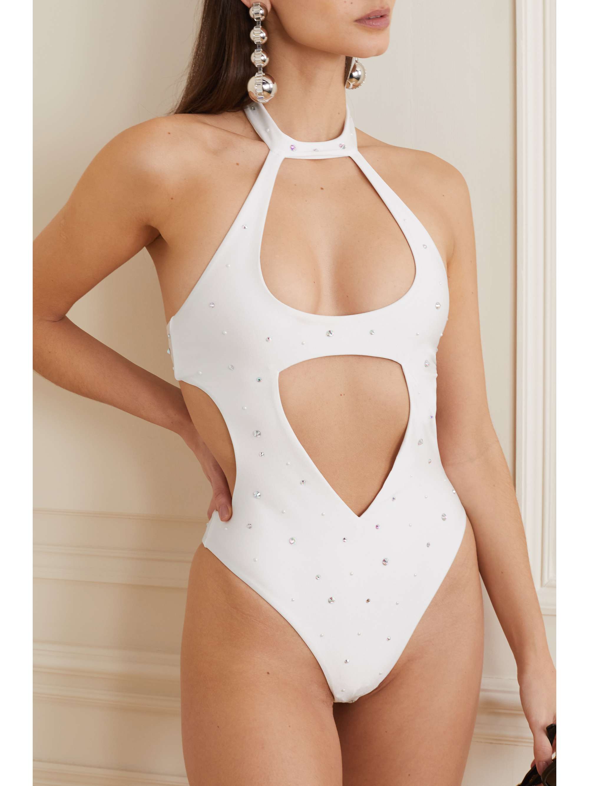 ALESSANDRA RICH Studded cutout swimsuit